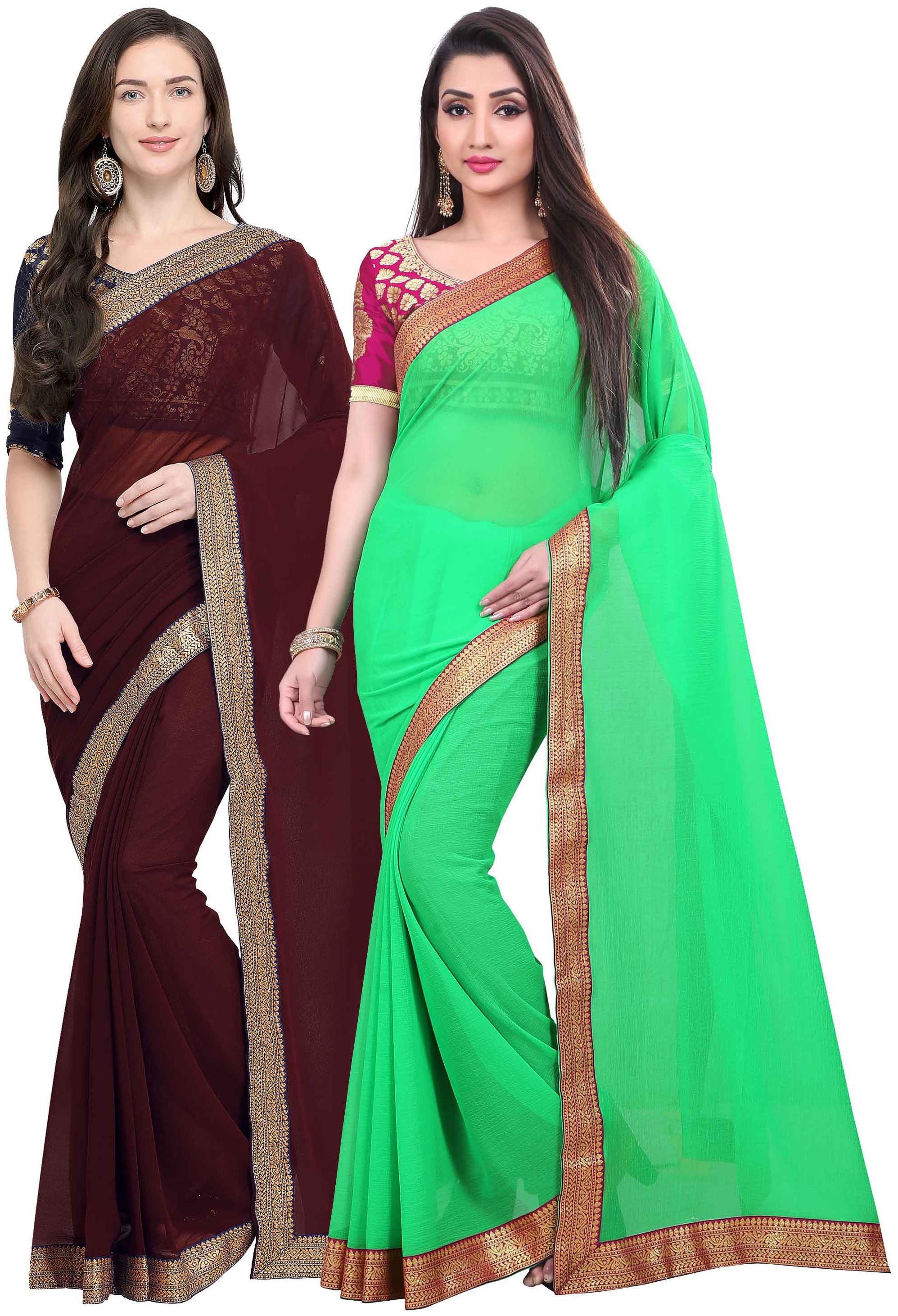 

Anand Sarees Women Chiffon sarees Brown Green