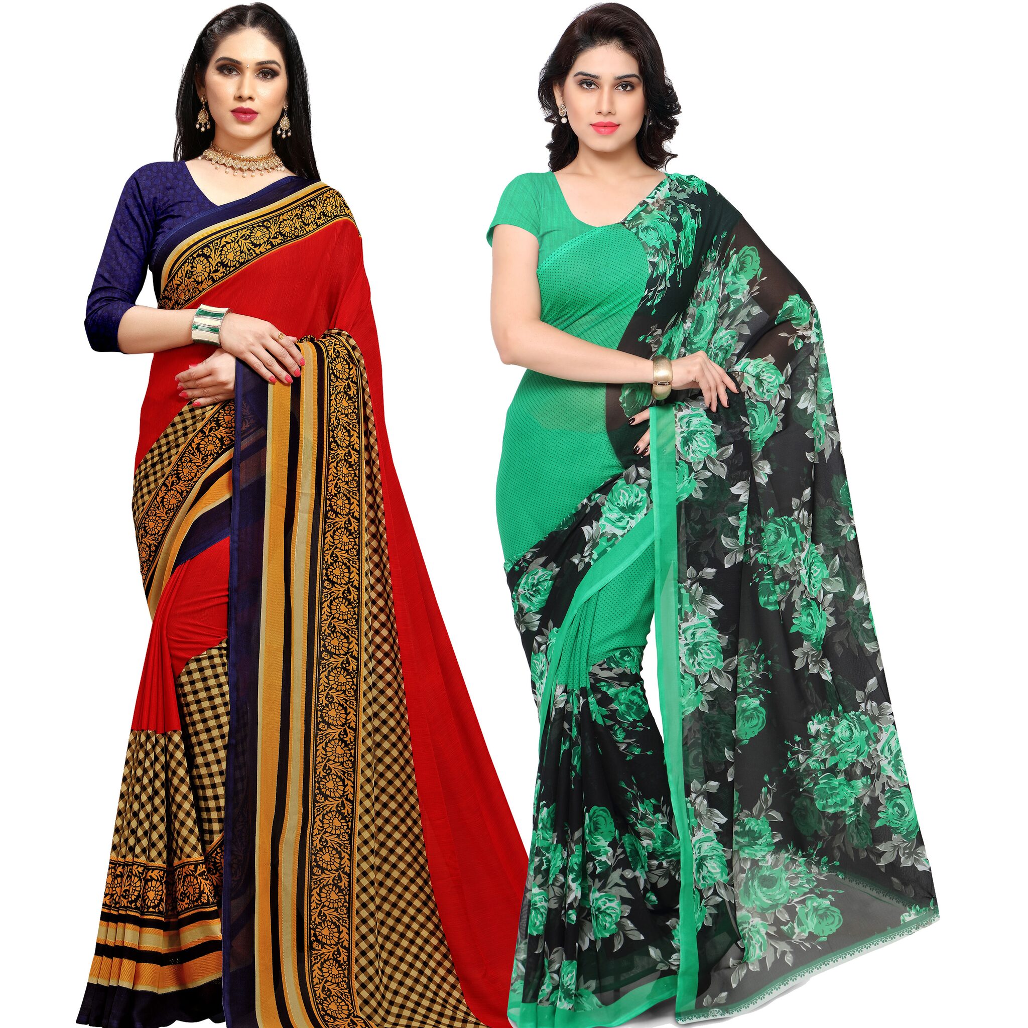 

Anand Sarees Women Georgette Floral Sarees (Multicolor) -Pack of 2