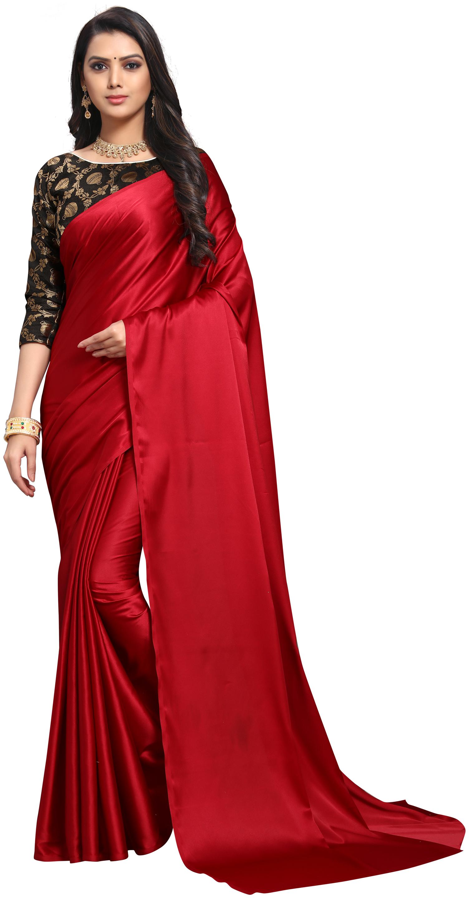 

Anand Sarees Women s Red Color Solid Satin Sarees