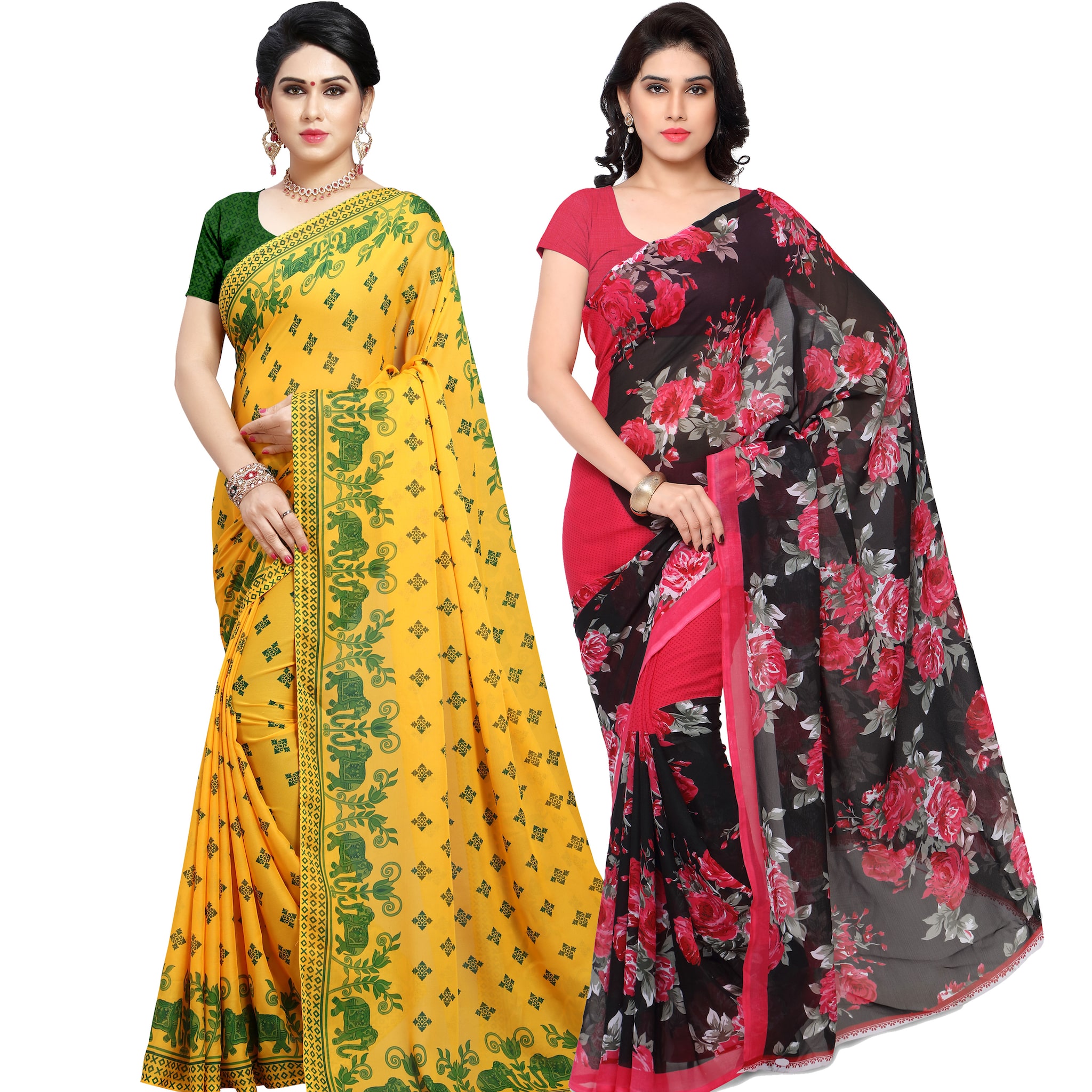 

Anand Sarees Women Georgette Floral Sarees (Multicolor) -Pack of 2