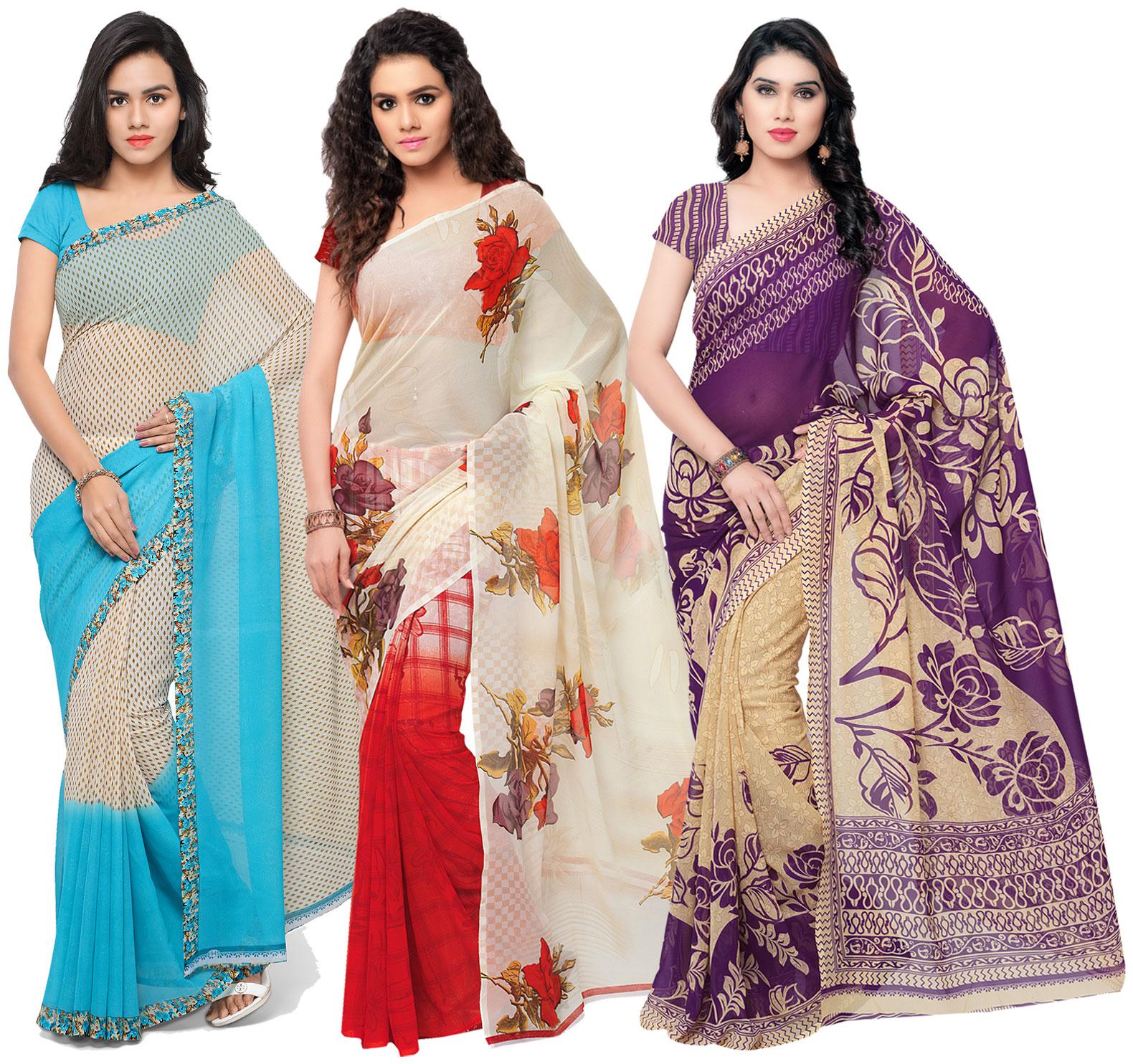 

Anand Sarees Women s Faux Georgette Multi Color Printed Pack Of 3 Sarees With Blouse Piece ( TRIO 1080 1086 6 1194 2 )