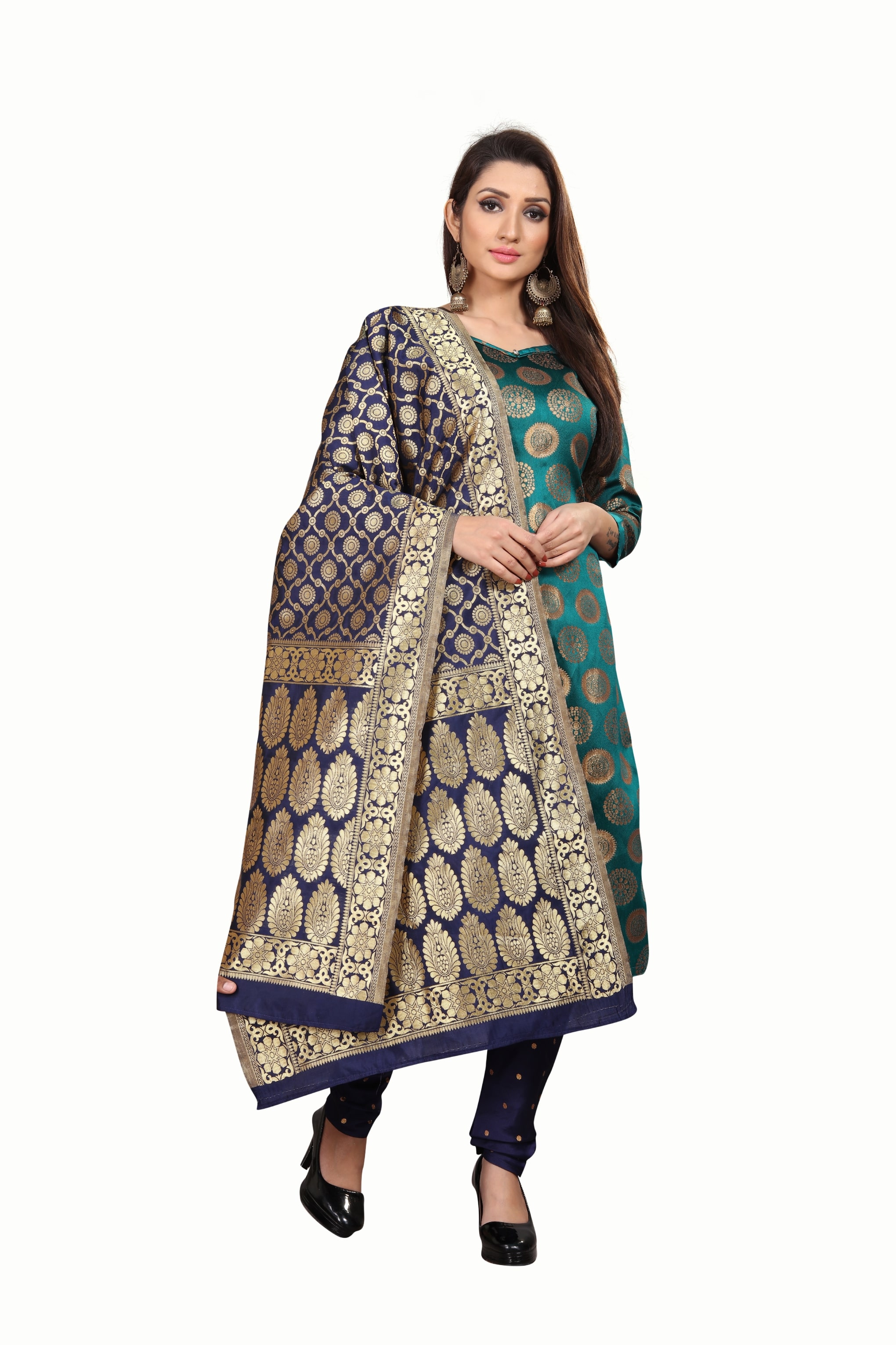 

Anand Sarees Blue Green Unstitched Kurta with bottom dupatta With dupatta Dress Material