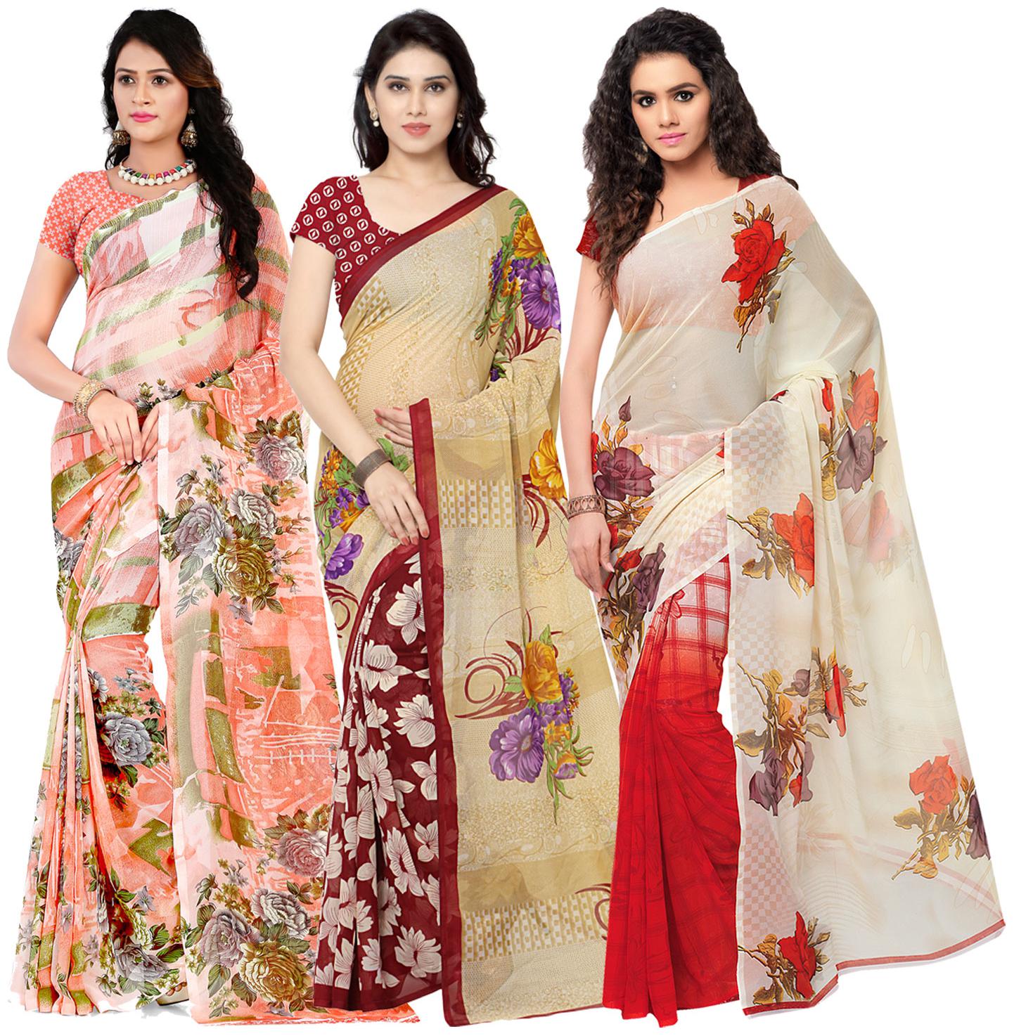 

Anand Sarees Georgette Printed Saree With Blouse For Women Color Multi