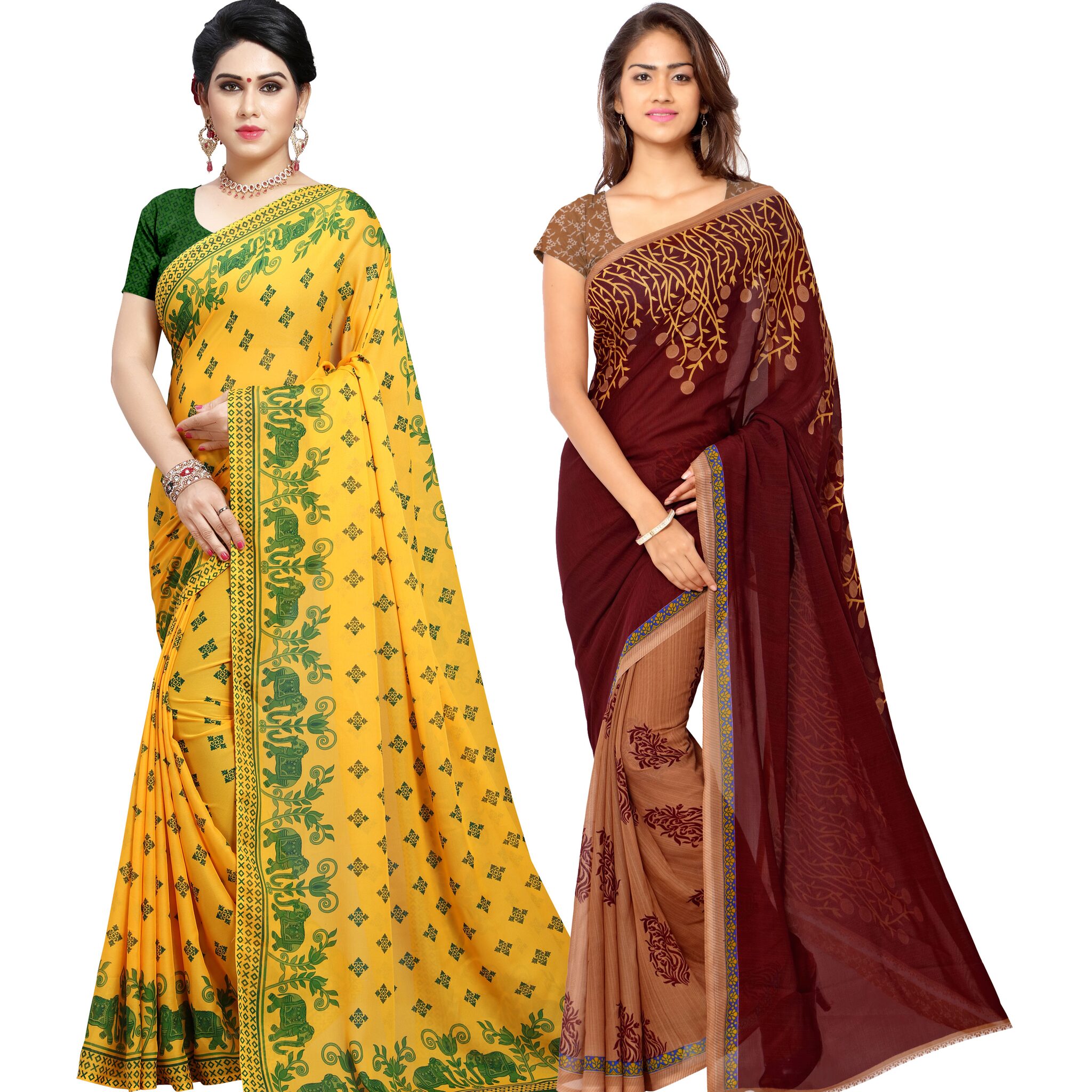 

Anand Sarees Women Georgette Printed Sarees (Multicolor) -Pack of 2