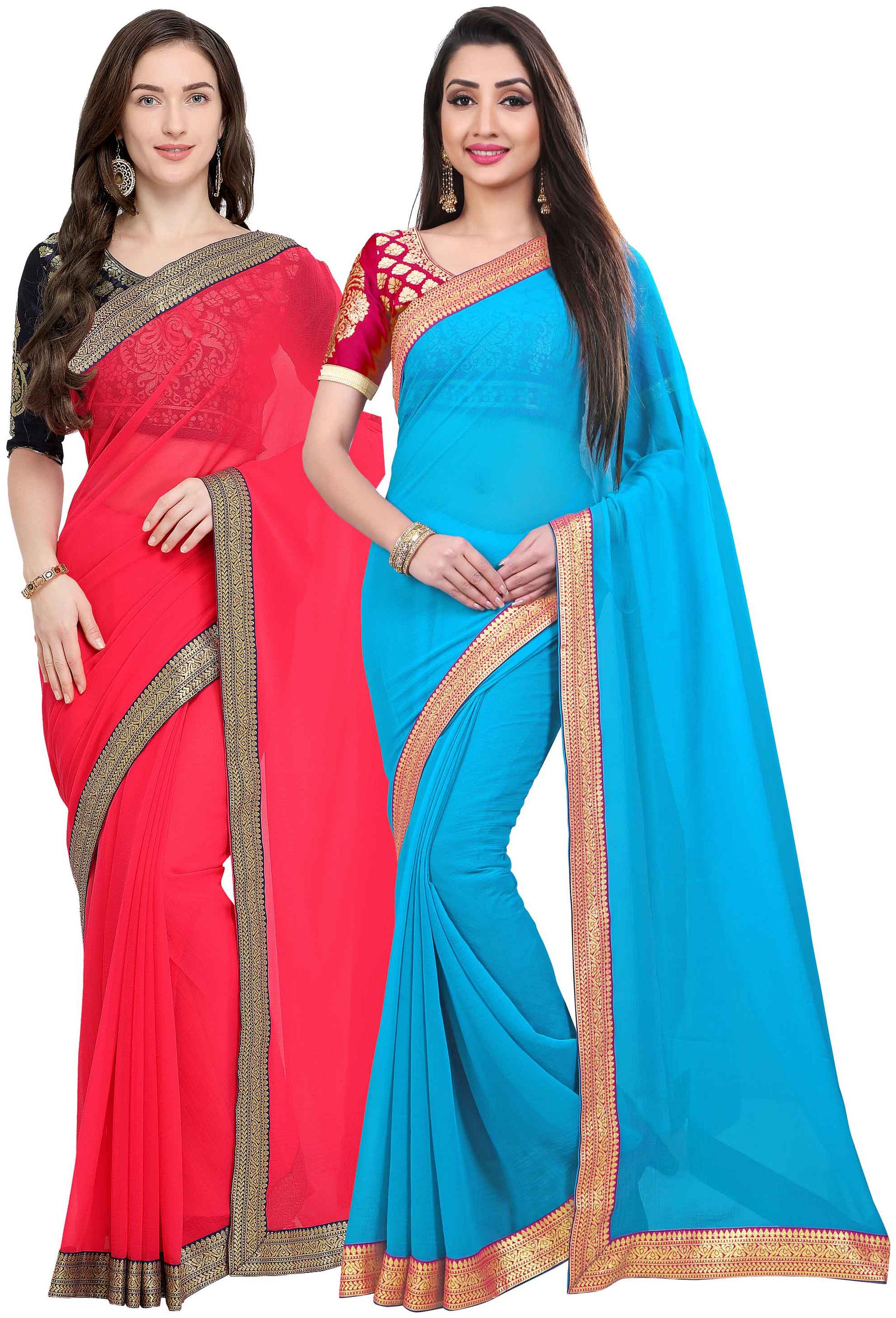 

Anand Sarees Women Chiffon sarees Pink Blue