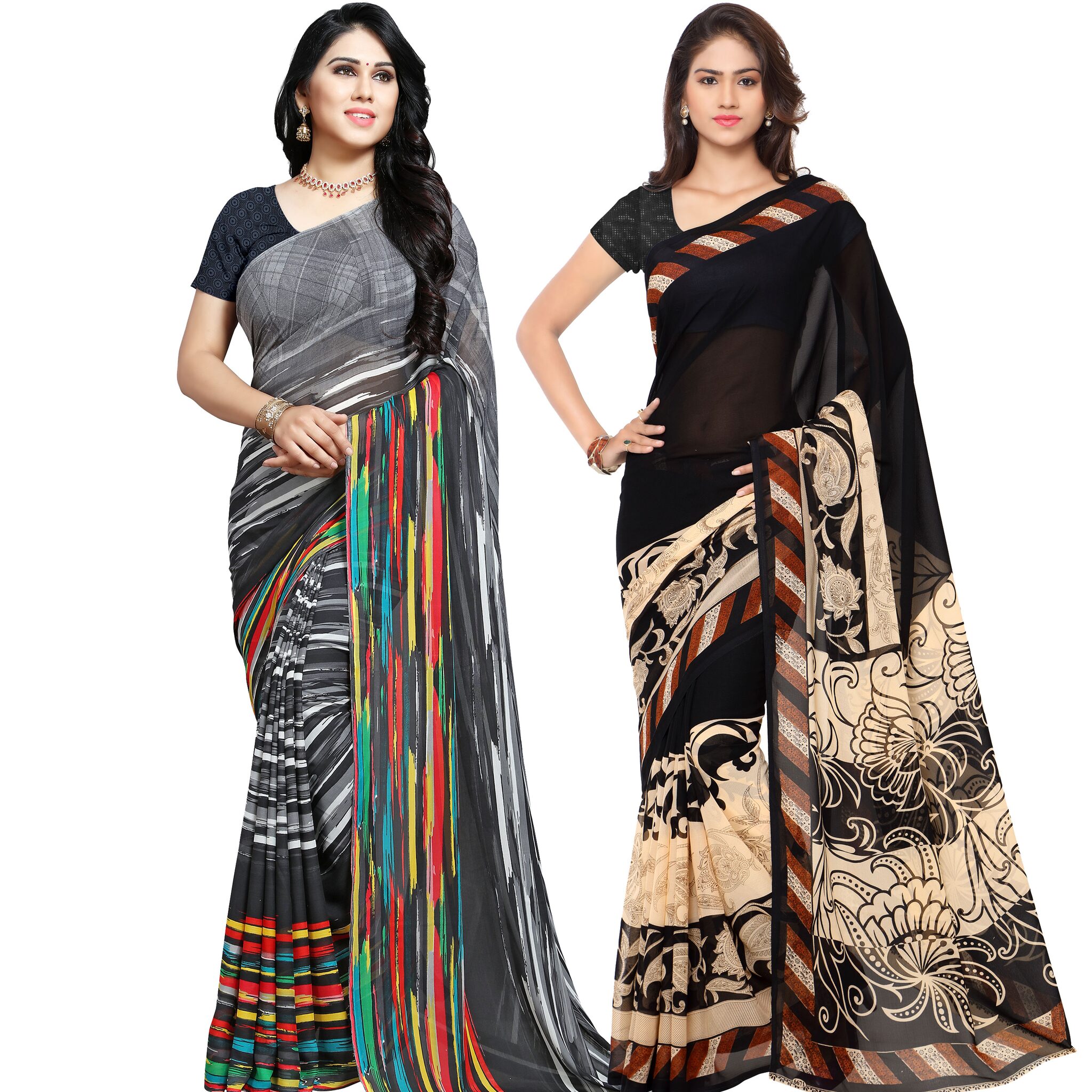 

Anand Sarees Women Georgette Printed Sarees (Multicolor) -Pack of 2