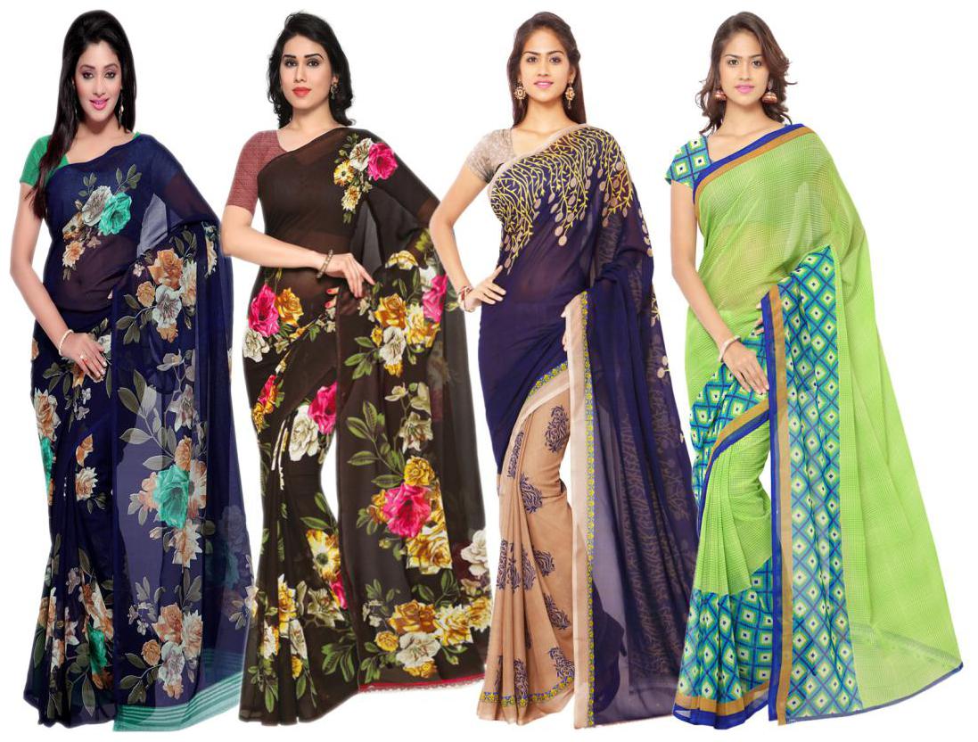 

Anand Sarees Women Faux Georgette Multi Color Printed Pack Of 4 Saree With Blouse Piece