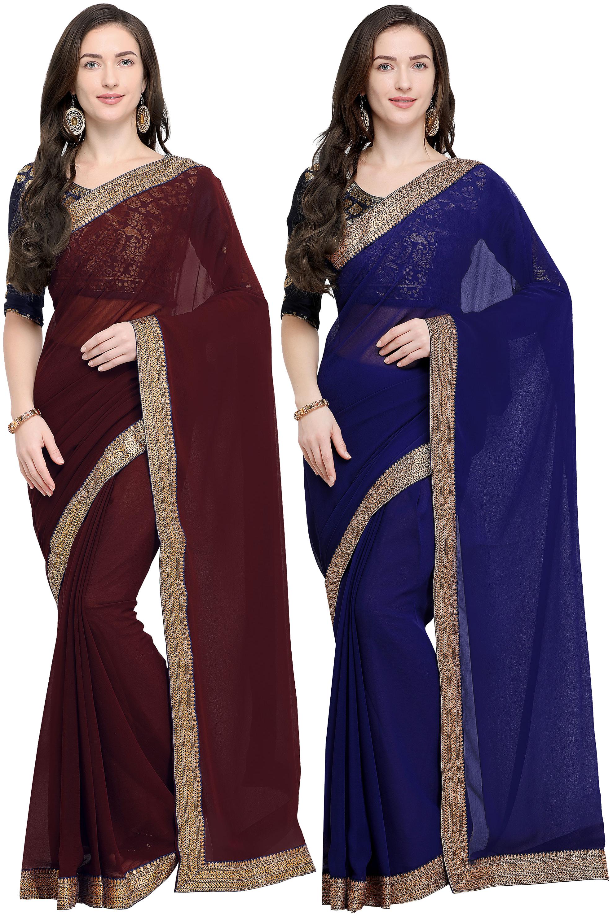

Anand Sarees Women Chiffon sarees Blue Brown