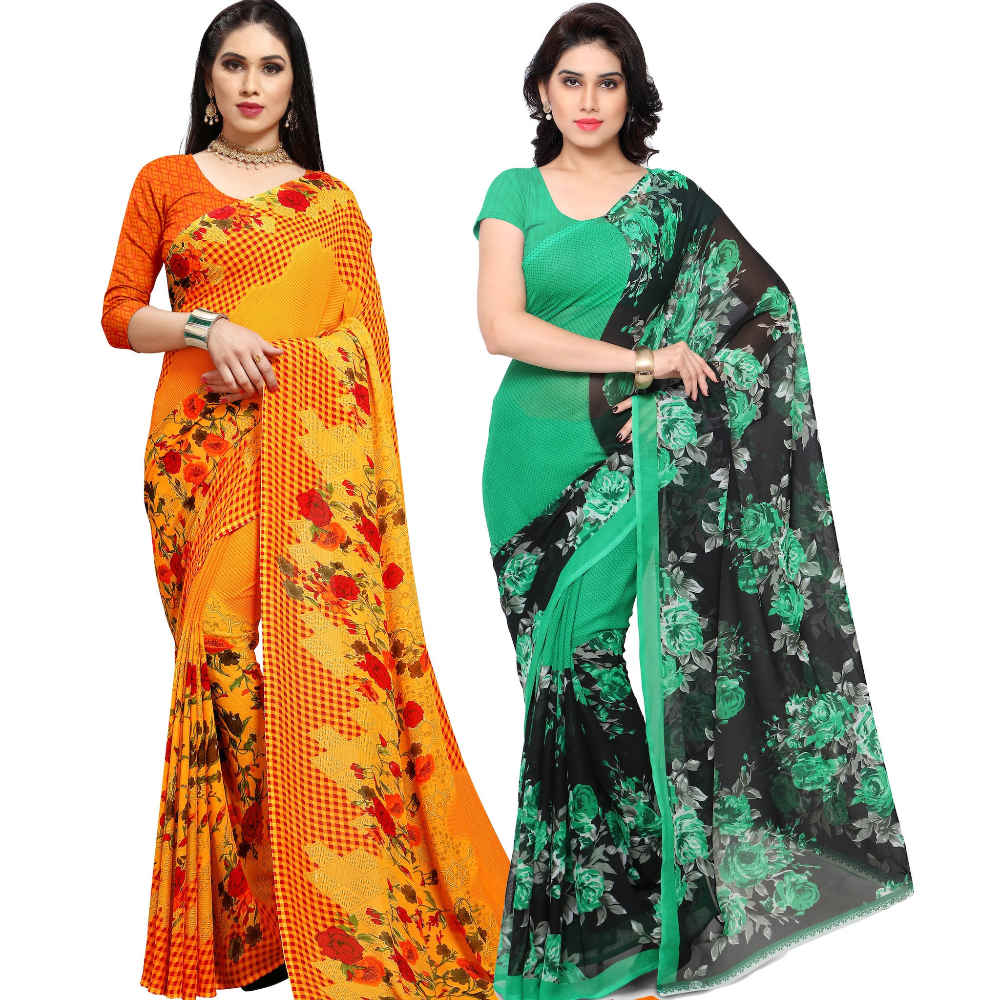 

Anand Sarees Women Georgette Floral Sarees (Multicolor) -Pack of 2
