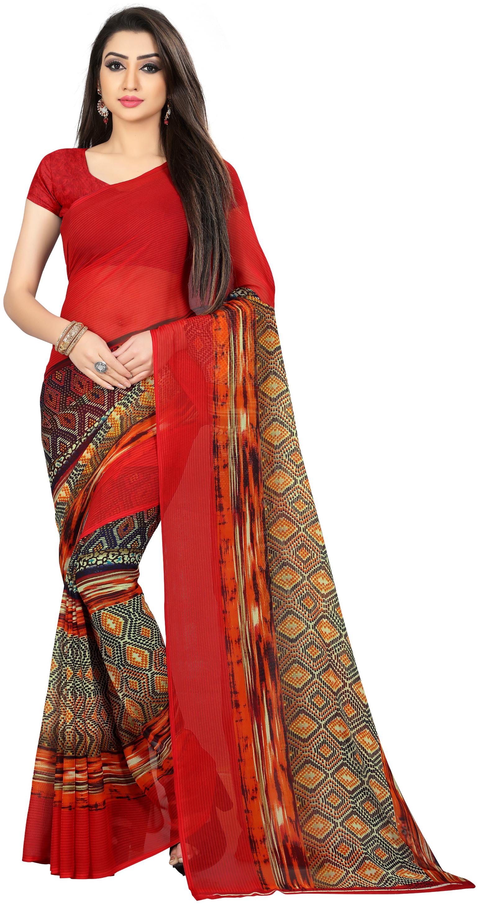 

Anand Sarees Red Color Faux Georgette Saree With Unstitched Red Color Blouse pcs ( 1471 )
