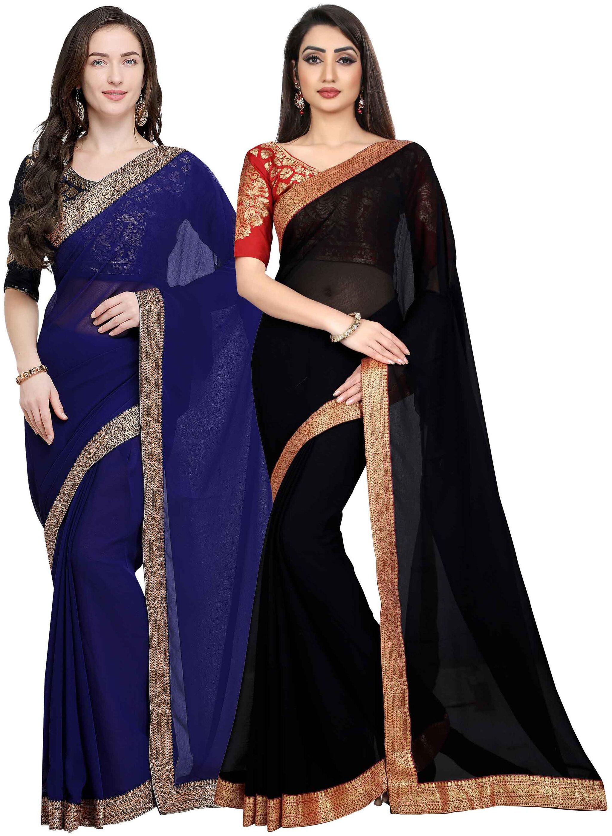 

Anand Sarees Women Chiffon sarees Blue Black