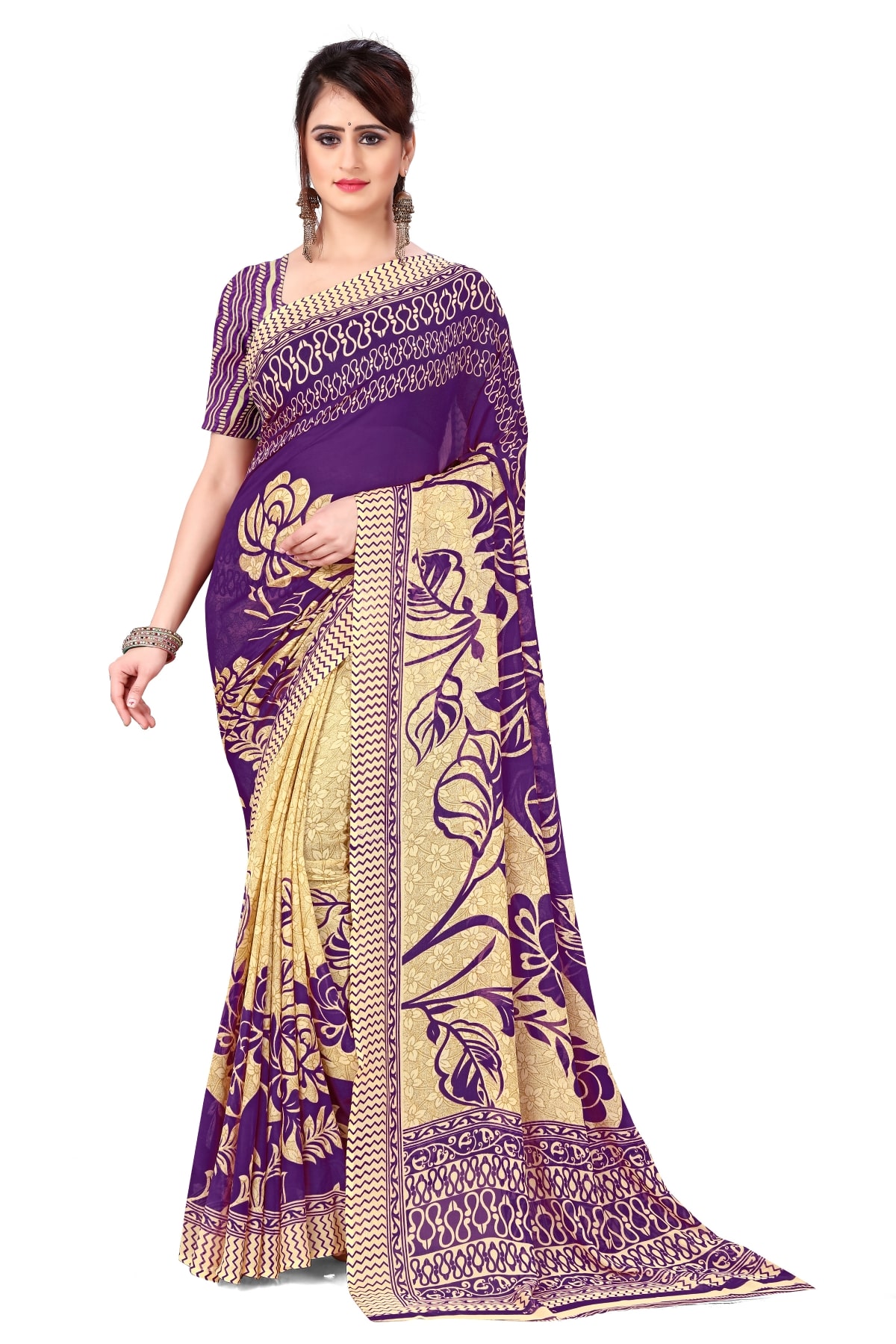 

Anand Sarees Faux Georgette Floral Purple Regular Saree For Women