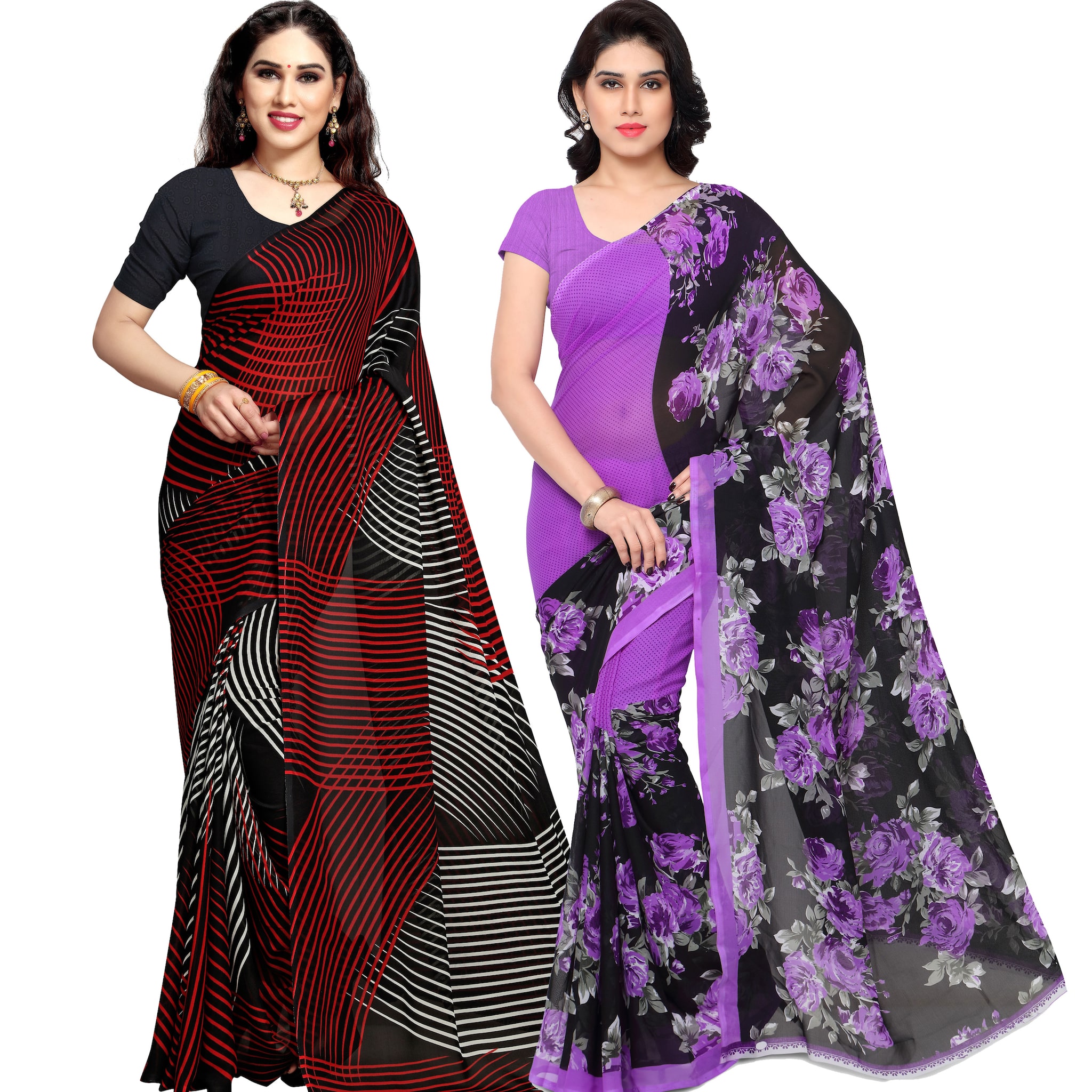 

Anand Sarees Women Georgette Floral Sarees (Multicolor) -Pack of 2
