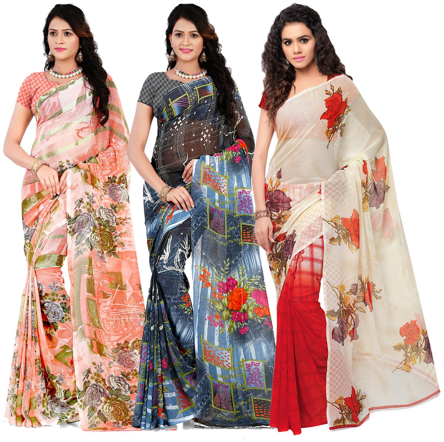 

Anand Sarees Georgette Printed Saree With Blouse For Women Color Multi