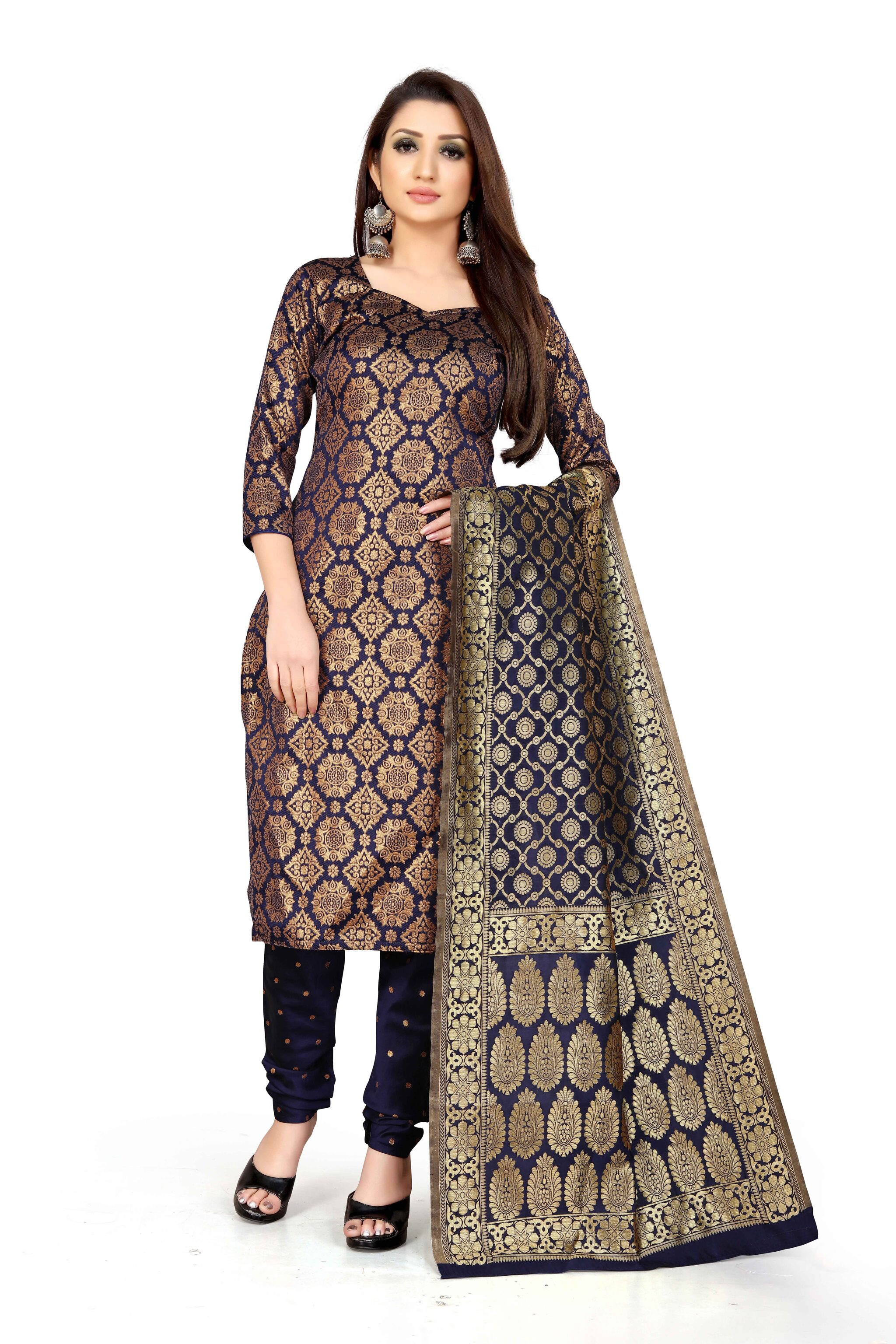 

Anand Sarees Blue Unstitched Kurta with bottom dupatta With dupatta Dress Material