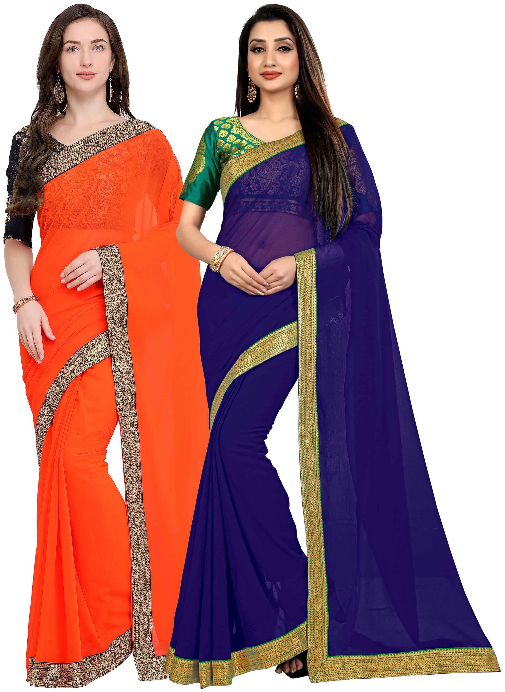 

Anand Sarees Women Chiffon sarees Orange Blue