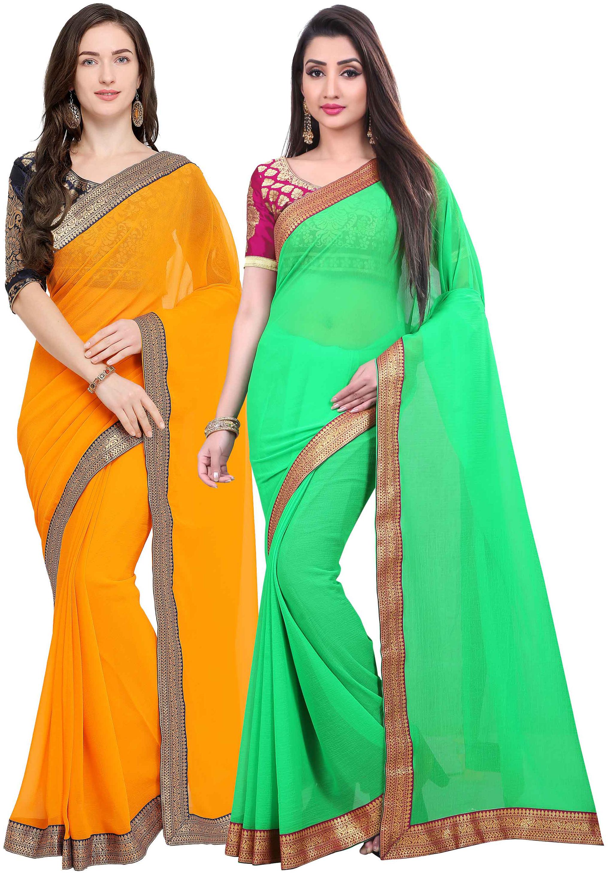 

Anand Sarees Women Chiffon sarees Yellow Green
