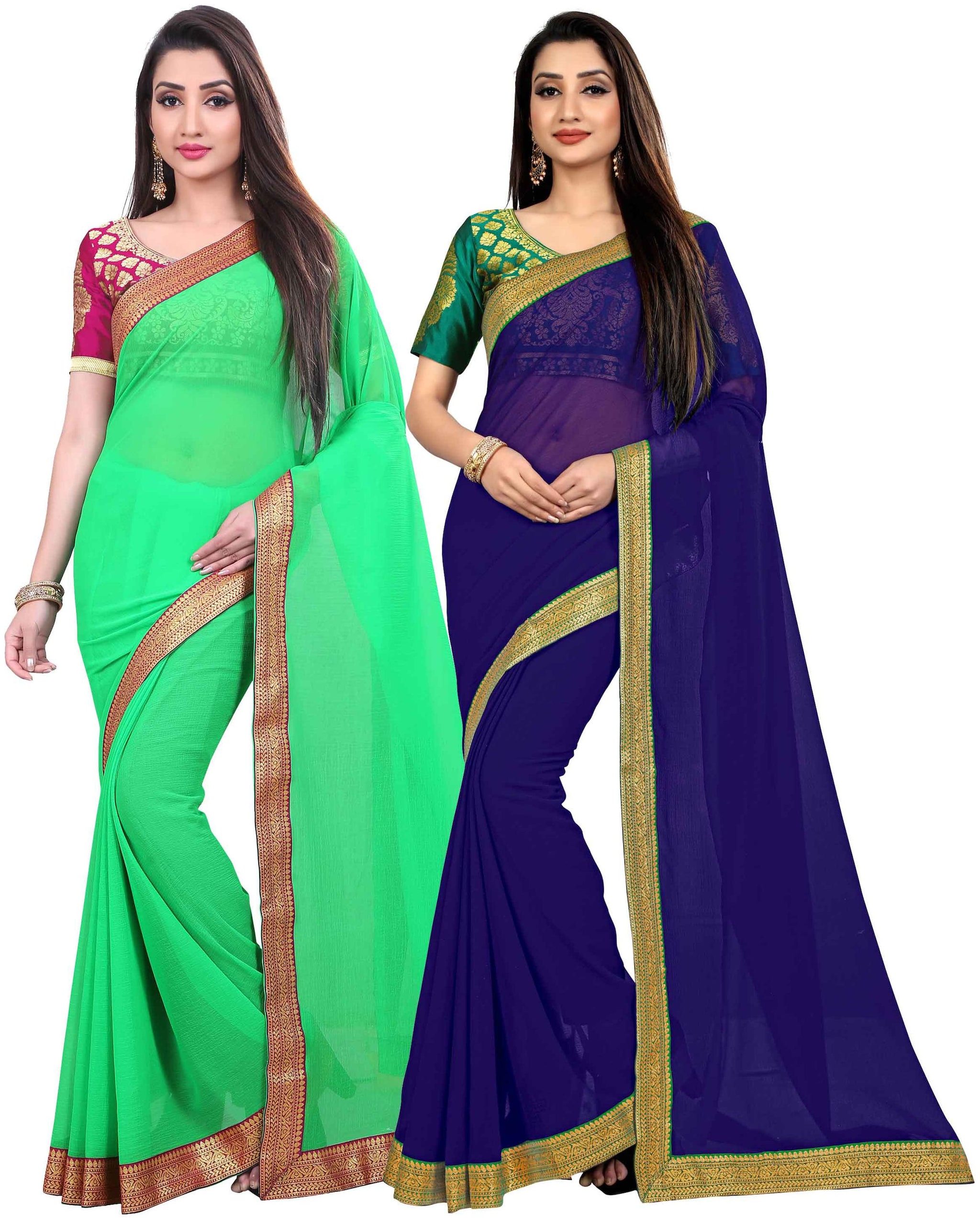 

Anand Sarees Women Chiffon sarees Green Blue