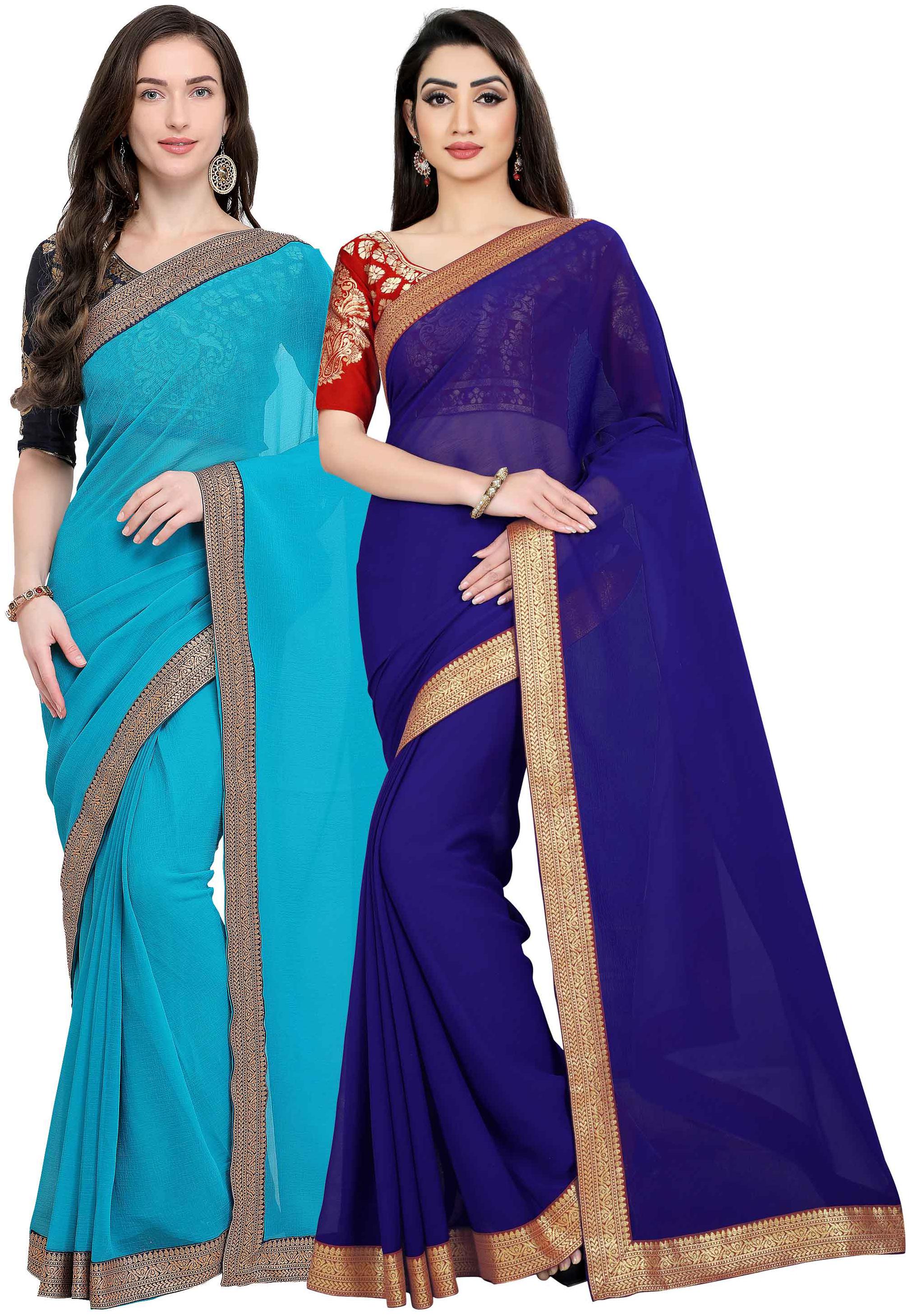 

Anand Sarees Women Chiffon sarees Blue