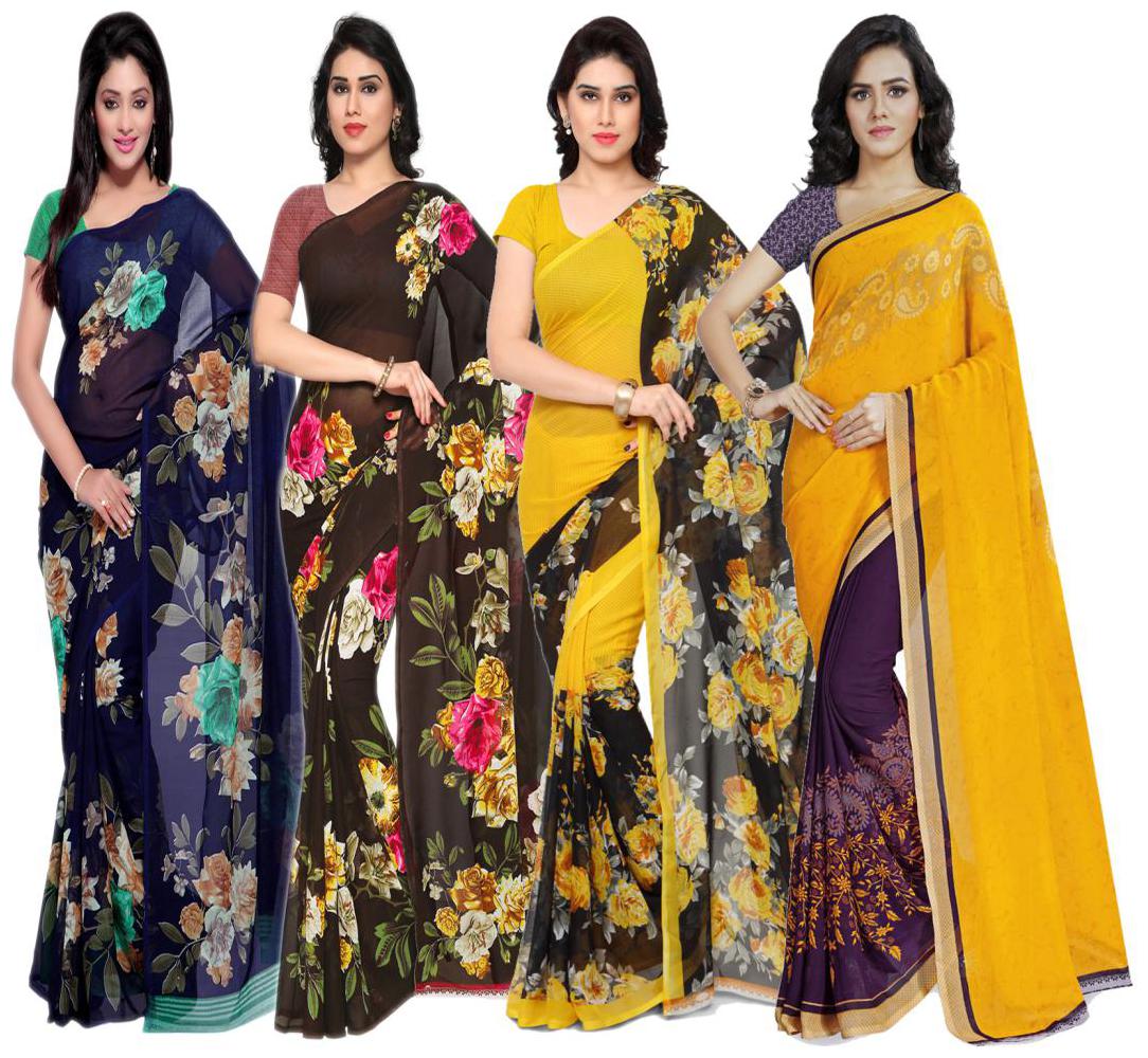 

Anand Sarees Women Faux Georgette Multi Color Printed Pack Of 4 Saree With Blouse Piece
