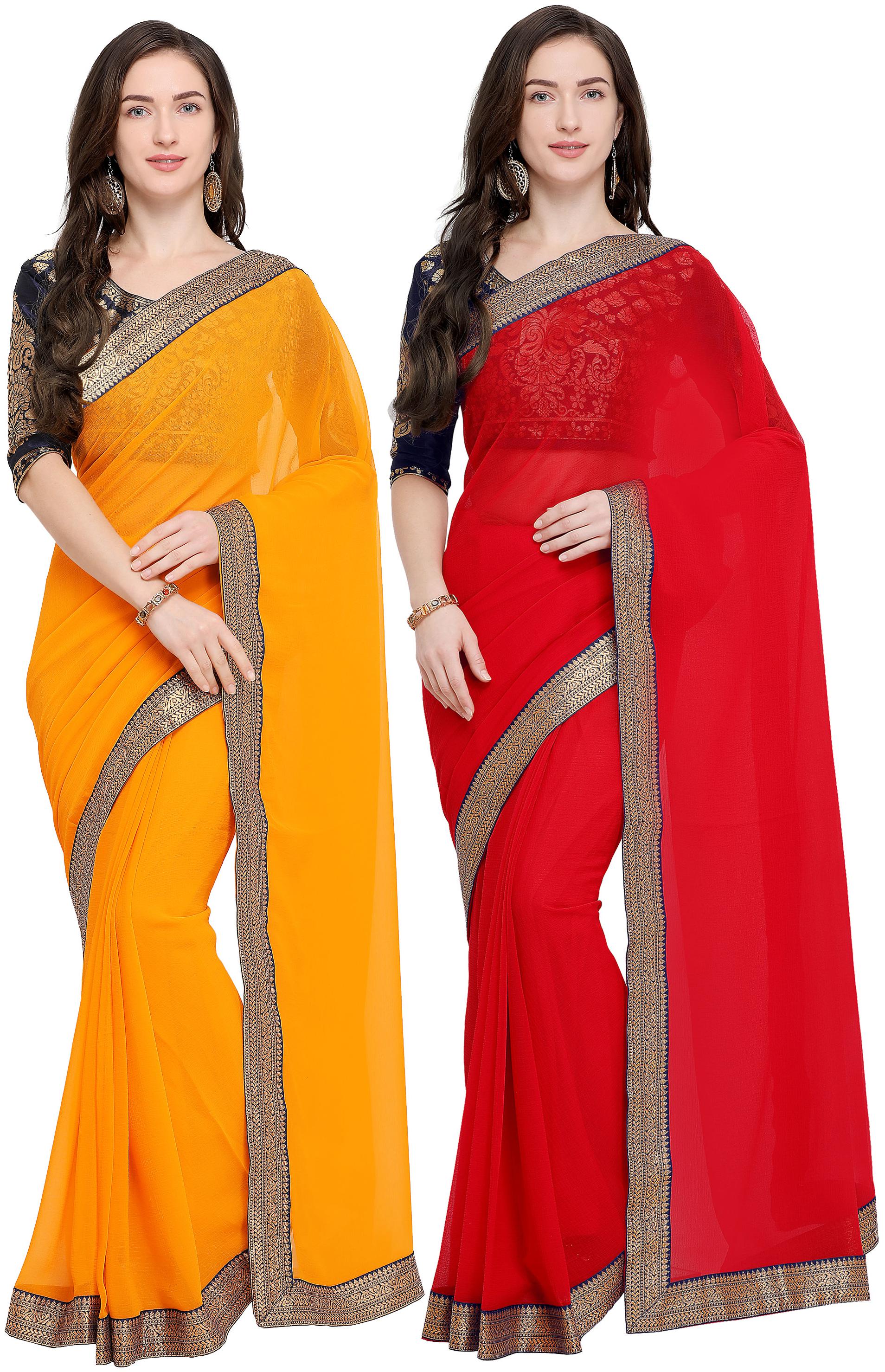 

Anand Sarees Women Chiffon sarees Red Yellow