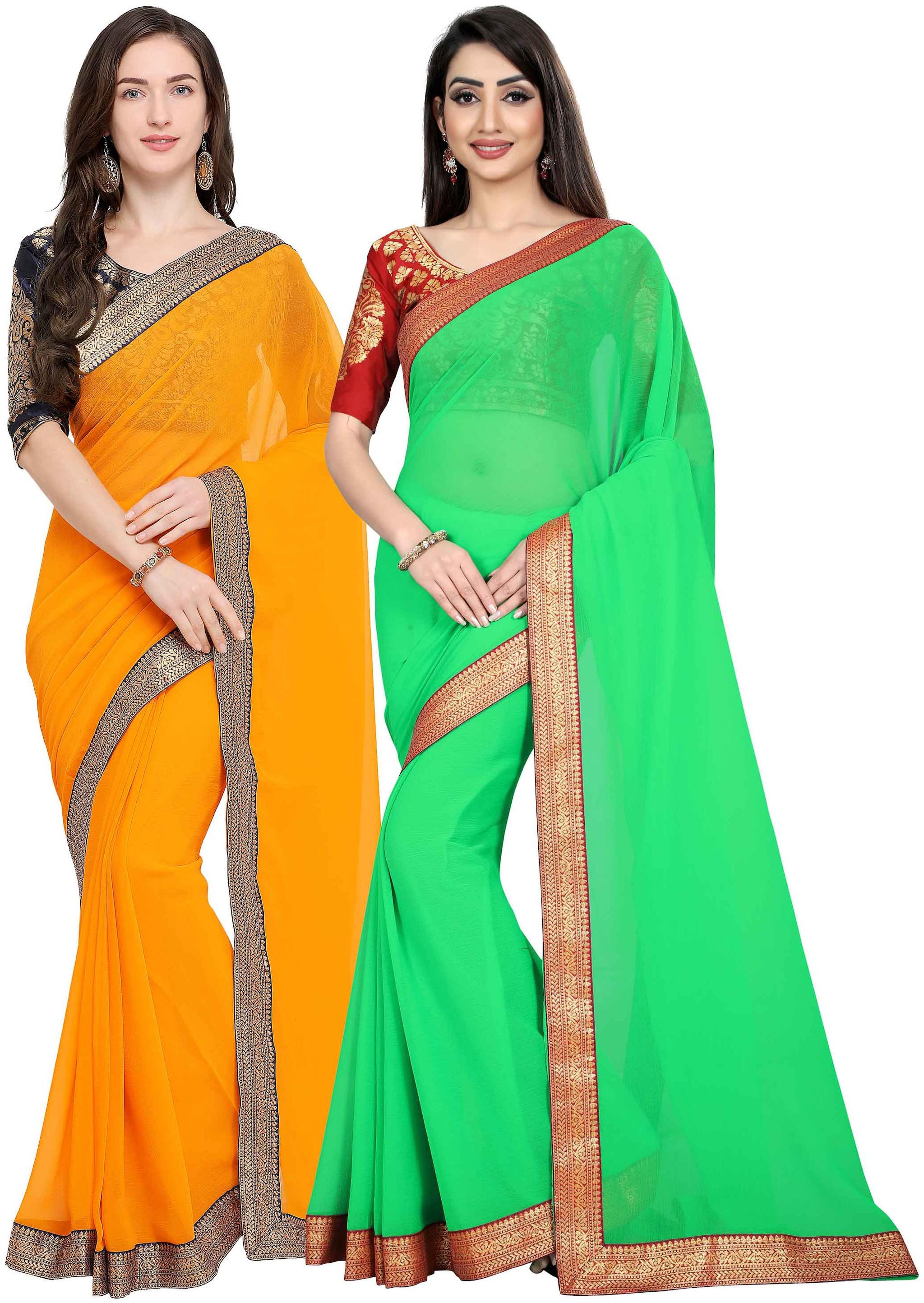 

Anand Sarees Women Chiffon sarees Yellow Green