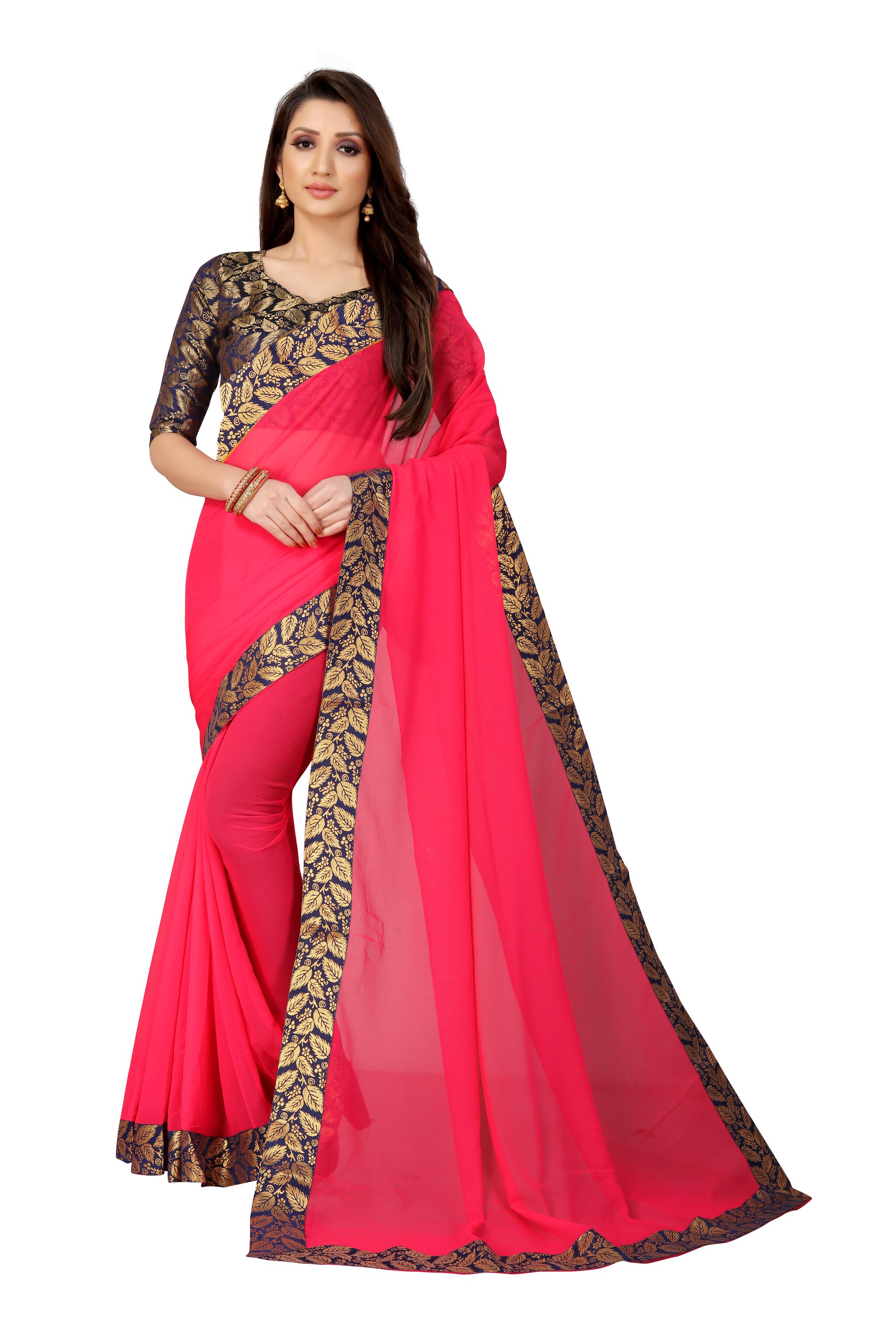 

Anand Sarees Chiffon Solid Pink Regular Saree For Women