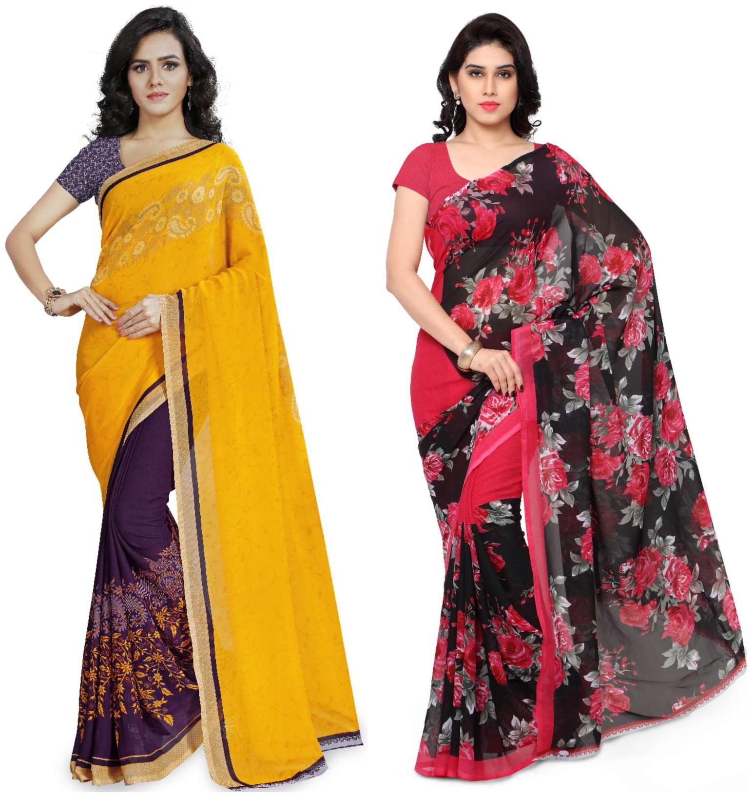 

Anand Sarees Printed Faux Georgette Pack Of 2 Sarees With Unstitched Blouse Piece