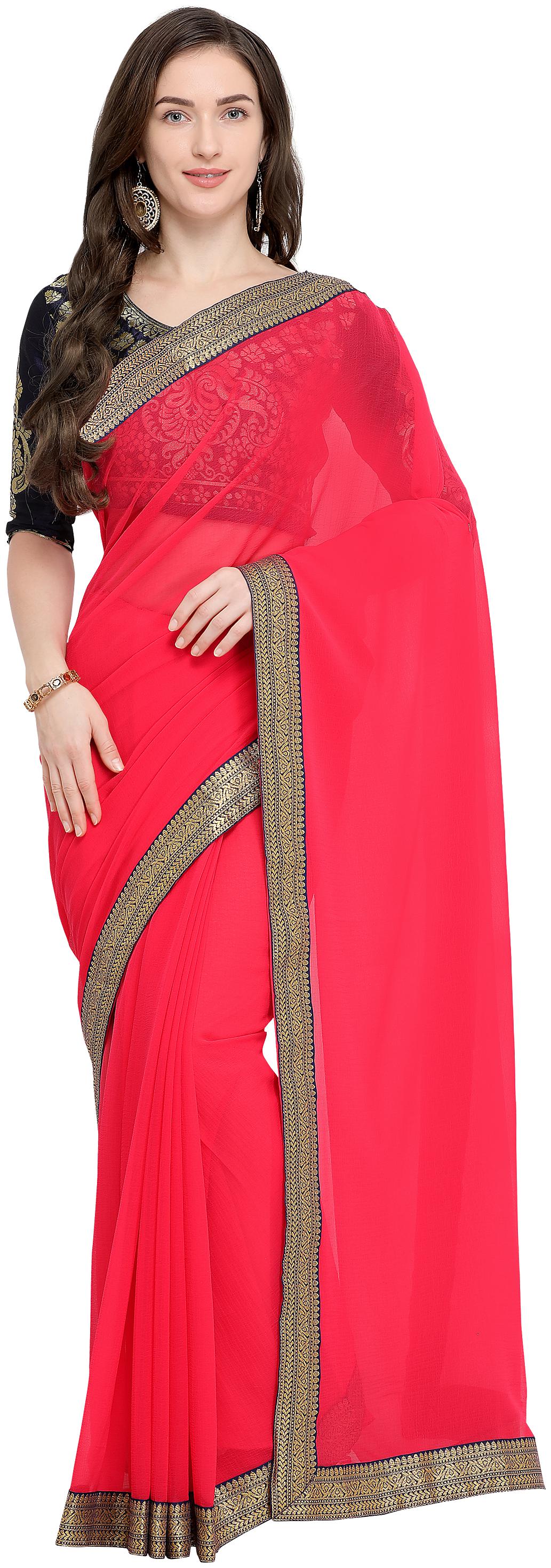 

Anand Sarees Pink Solid Universal Regular Saree With Blouse With blouse