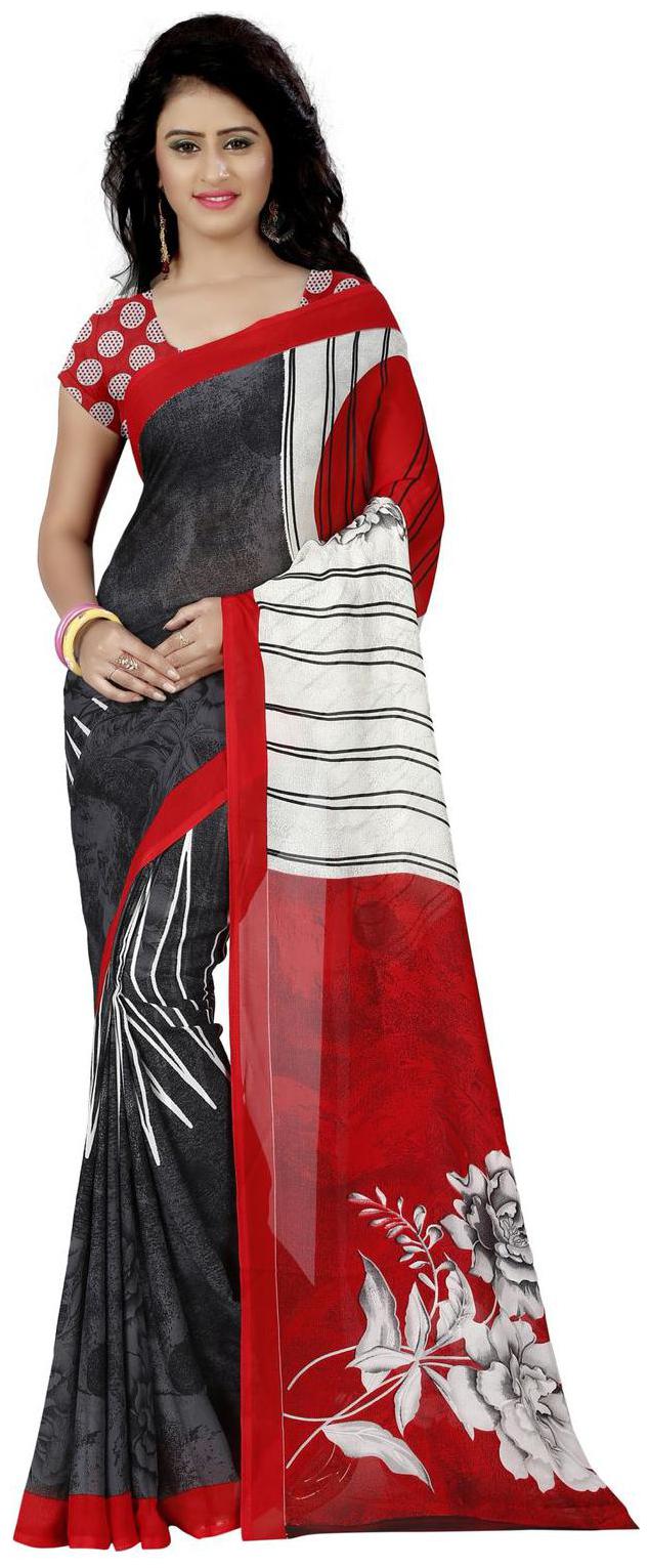 

Anand Sarees Grey Striped Universal Regular Saree With Blouse With blouse