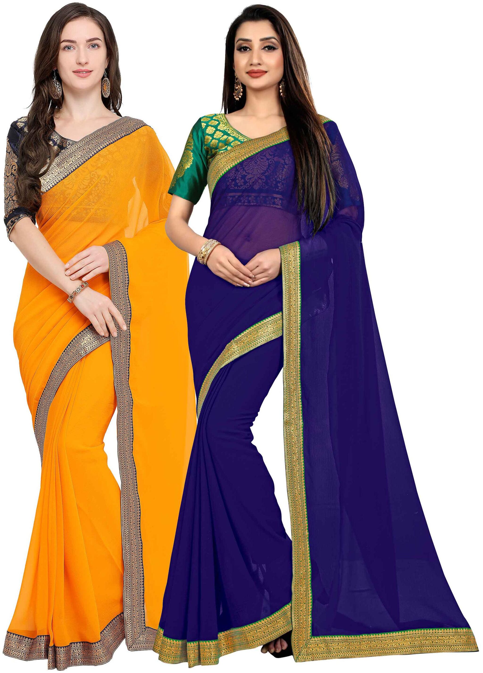 

Anand Sarees Women Chiffon sarees Yellow Blue
