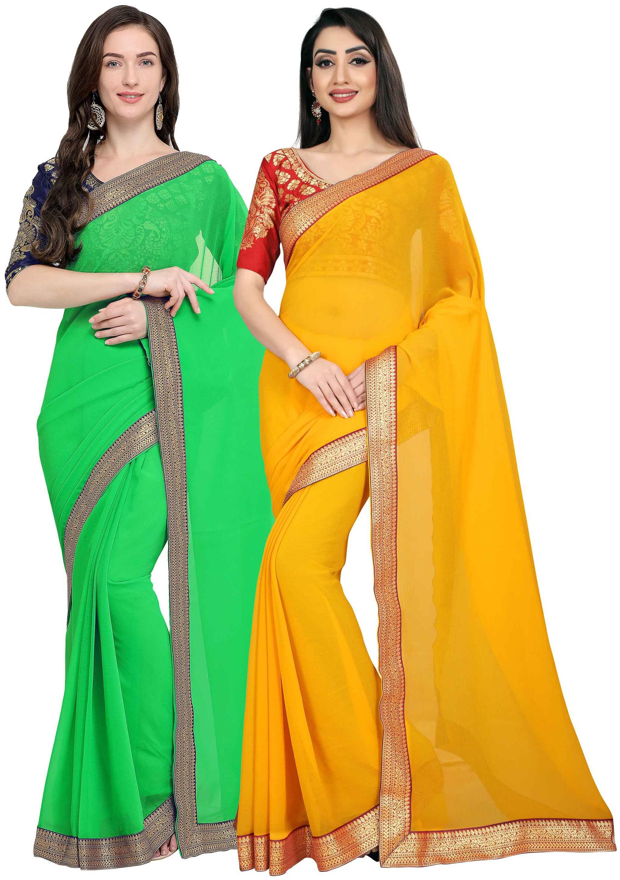 

Anand Sarees Women Chiffon sarees Green Yellow