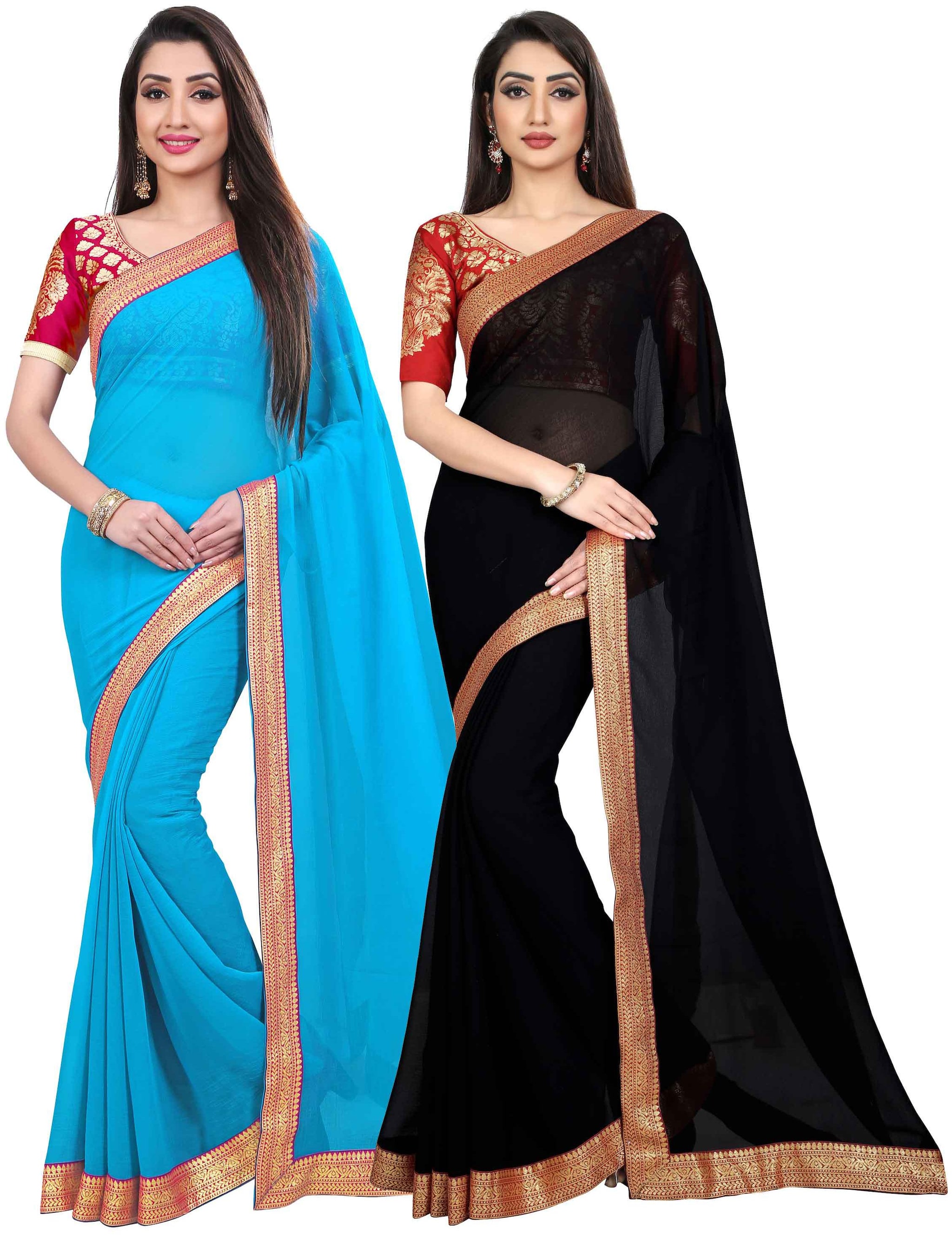 

Anand Sarees Women Chiffon sarees Blue Black