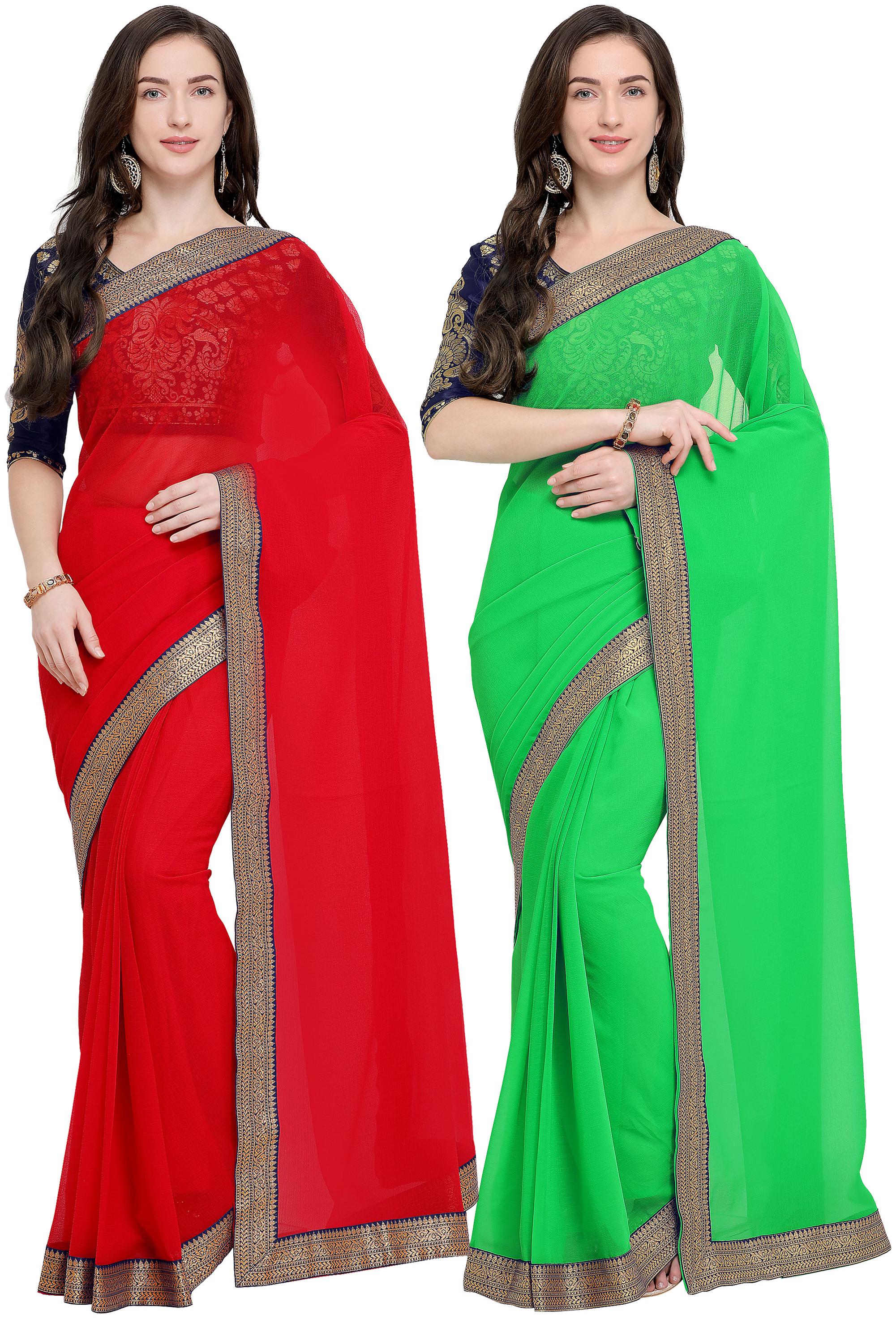 

Anand Sarees Women Chiffon sarees Red Green