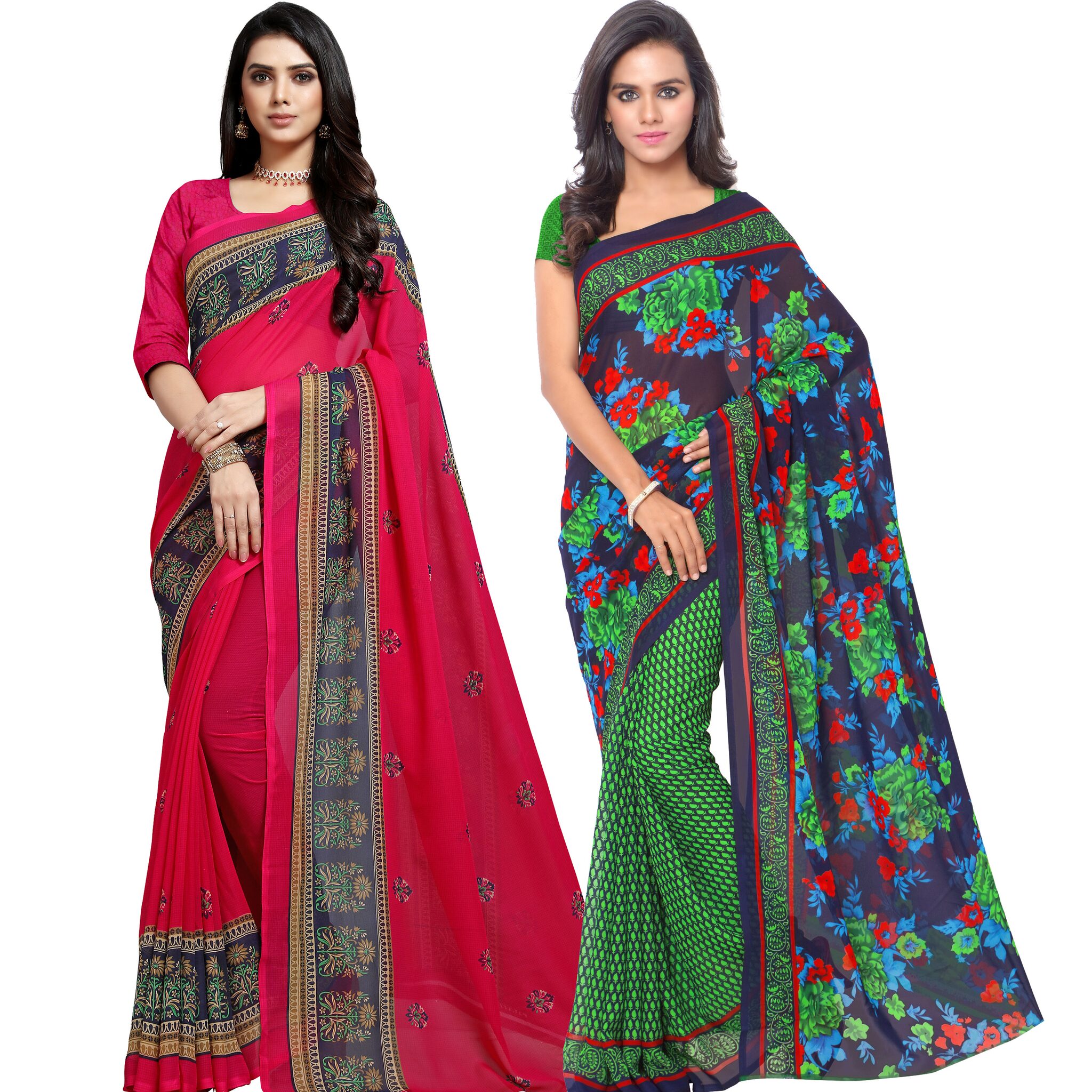 

Anand Sarees Women Georgette Floral Sarees (Multicolor) -Pack of 2