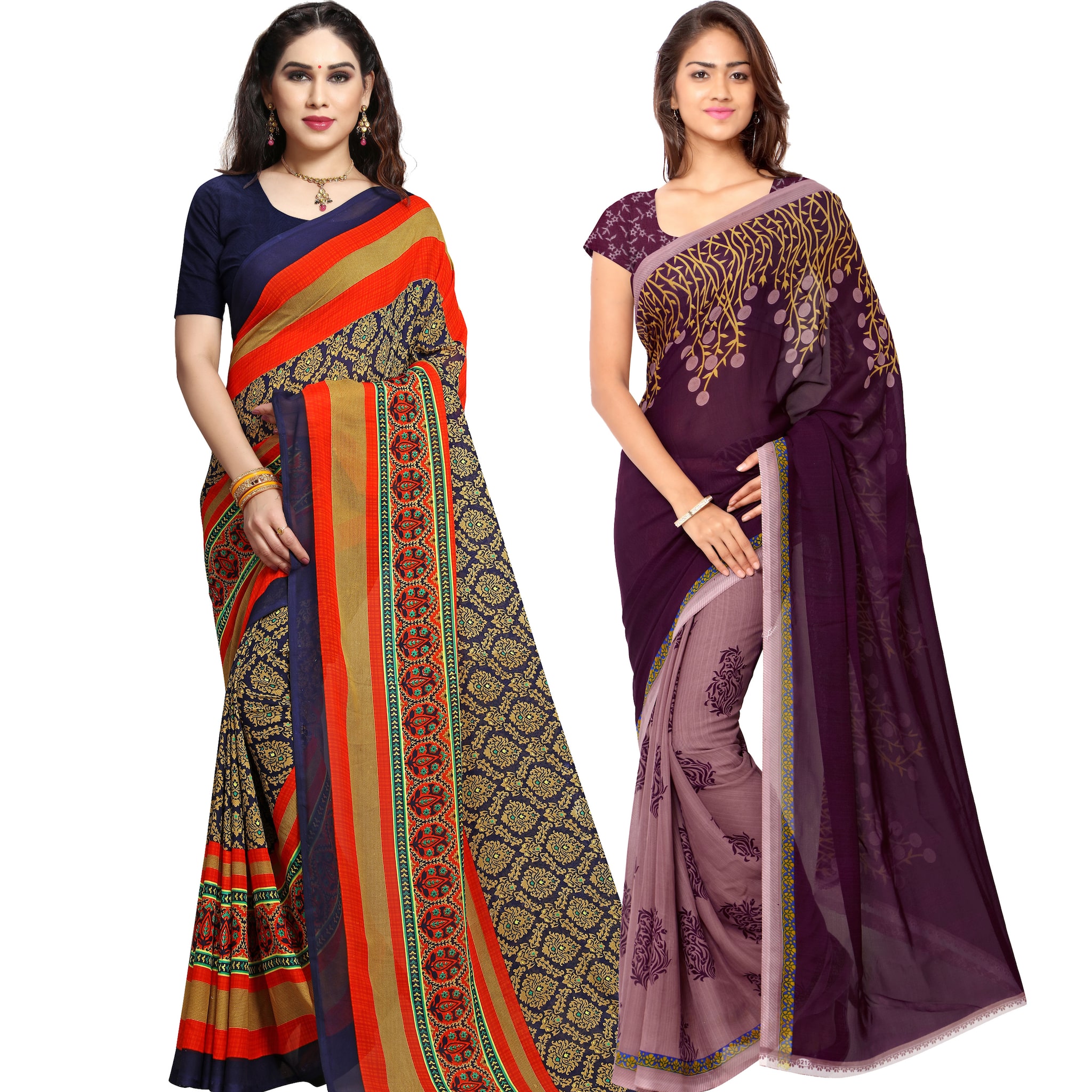 

Anand Sarees Women Floral Georgette Sarees with Blouse Piece (Set of 2)