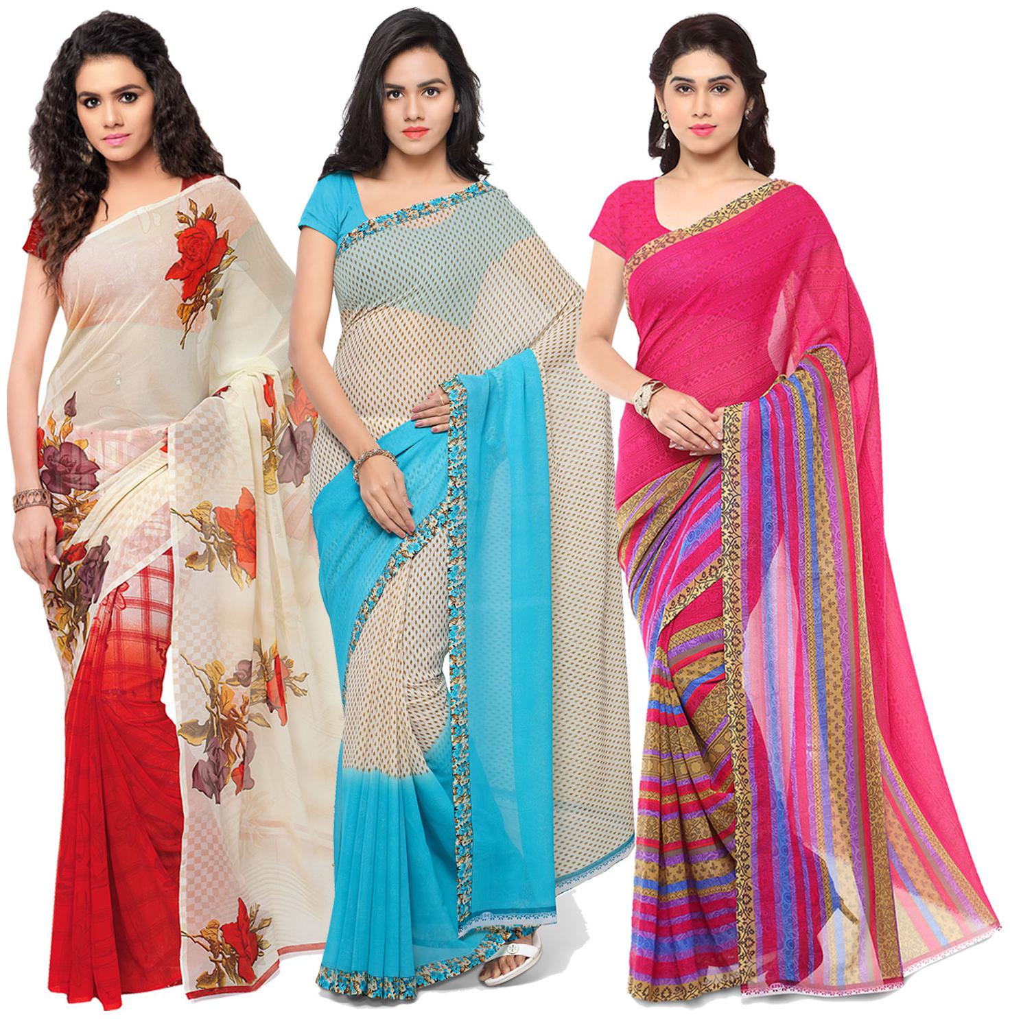 

Anand Sarees Georgette Printed Saree With Blouse For Women Color Multi