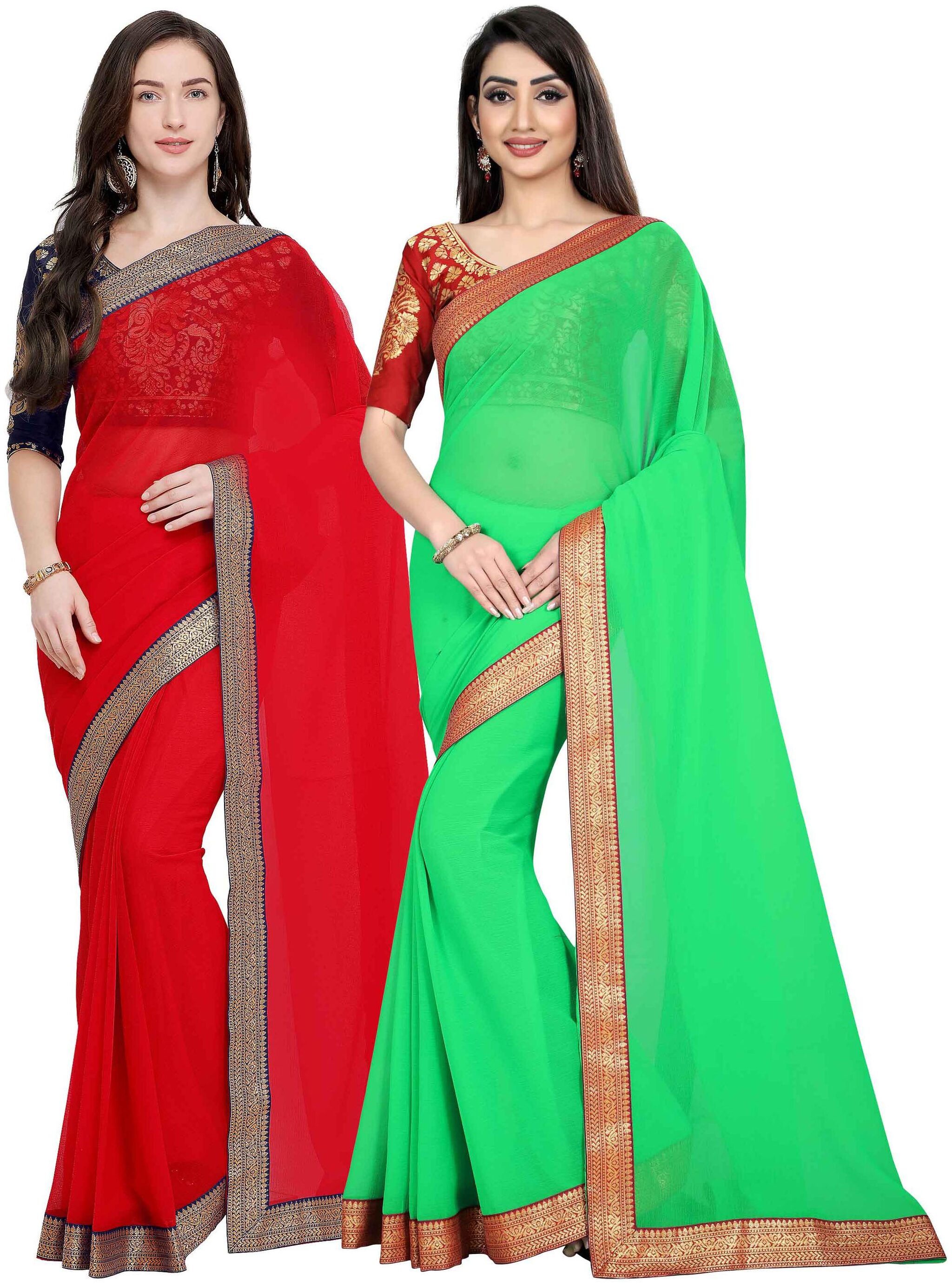 

Anand Sarees Women Chiffon sarees Red Green