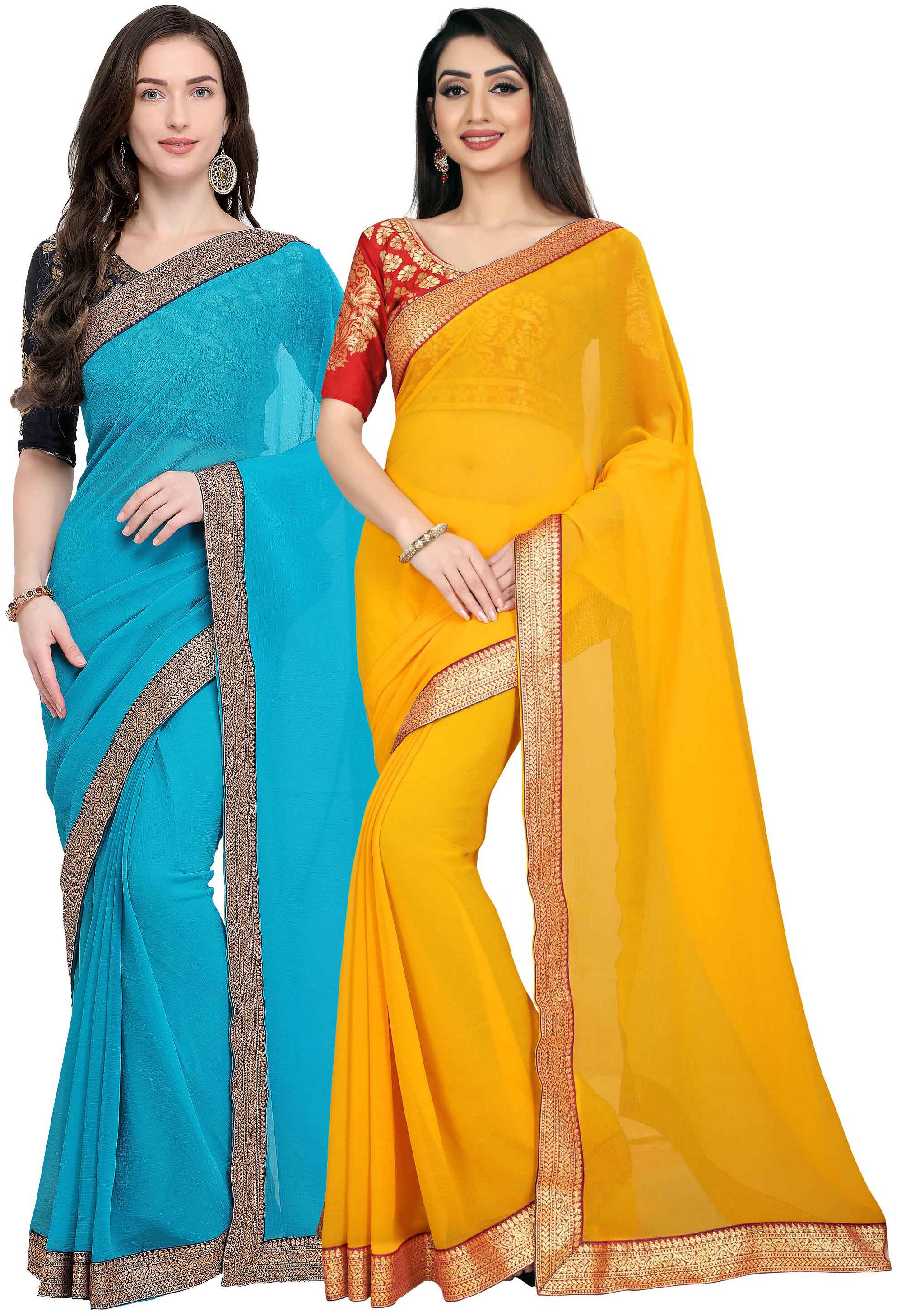 

Anand Sarees Women Chiffon sarees Blue Yellow