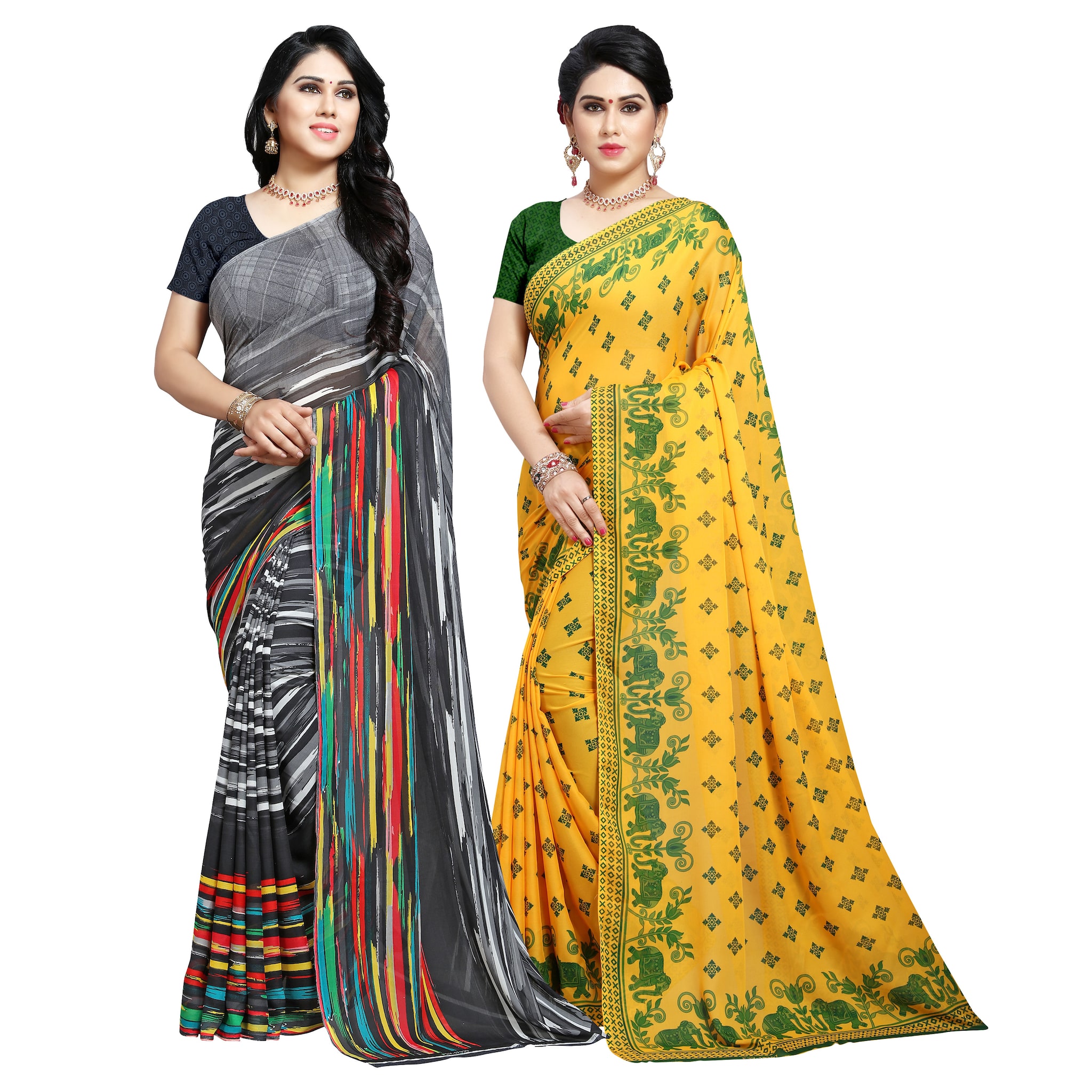 

Anand Sarees Women Georgette Printed Sarees (Multicolor) -Pack of 2