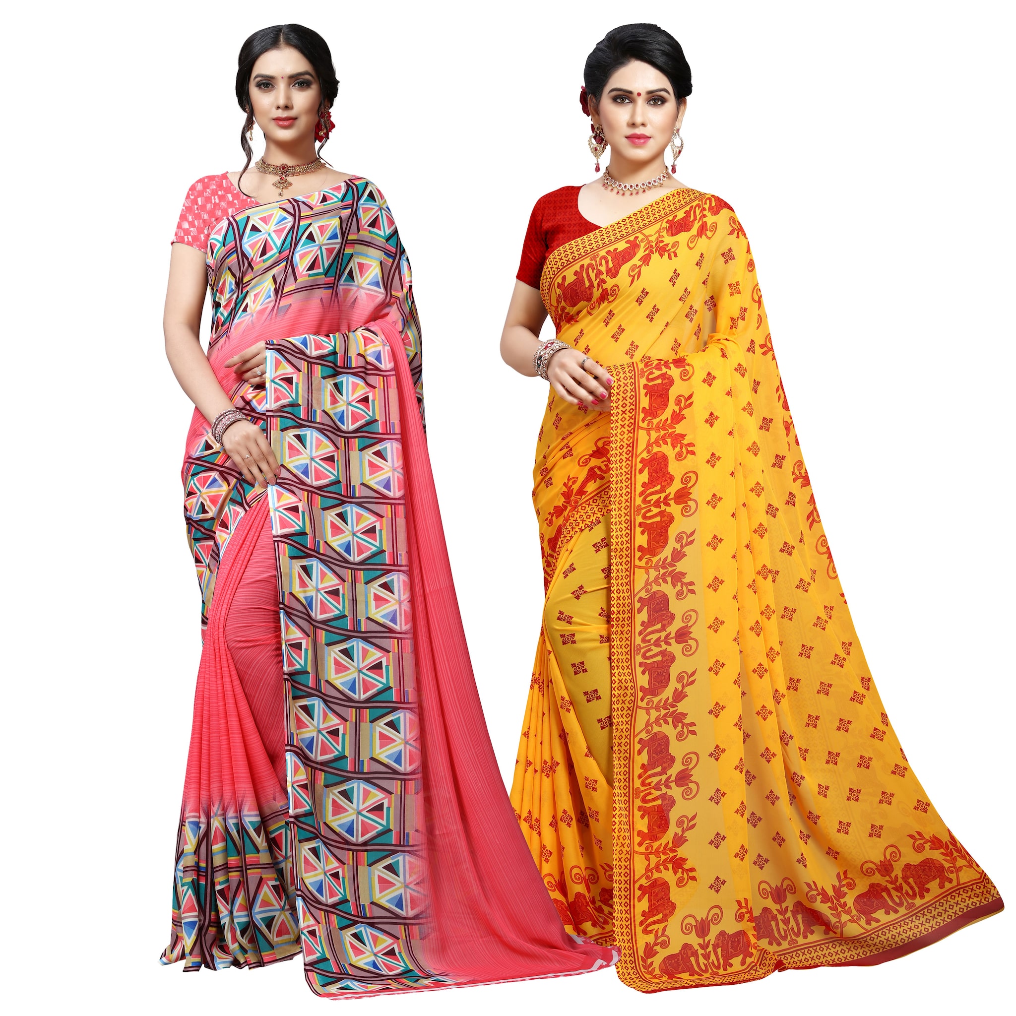 

Anand Sarees Women Georgette Printed Sarees (Multicolor) -Pack of 2