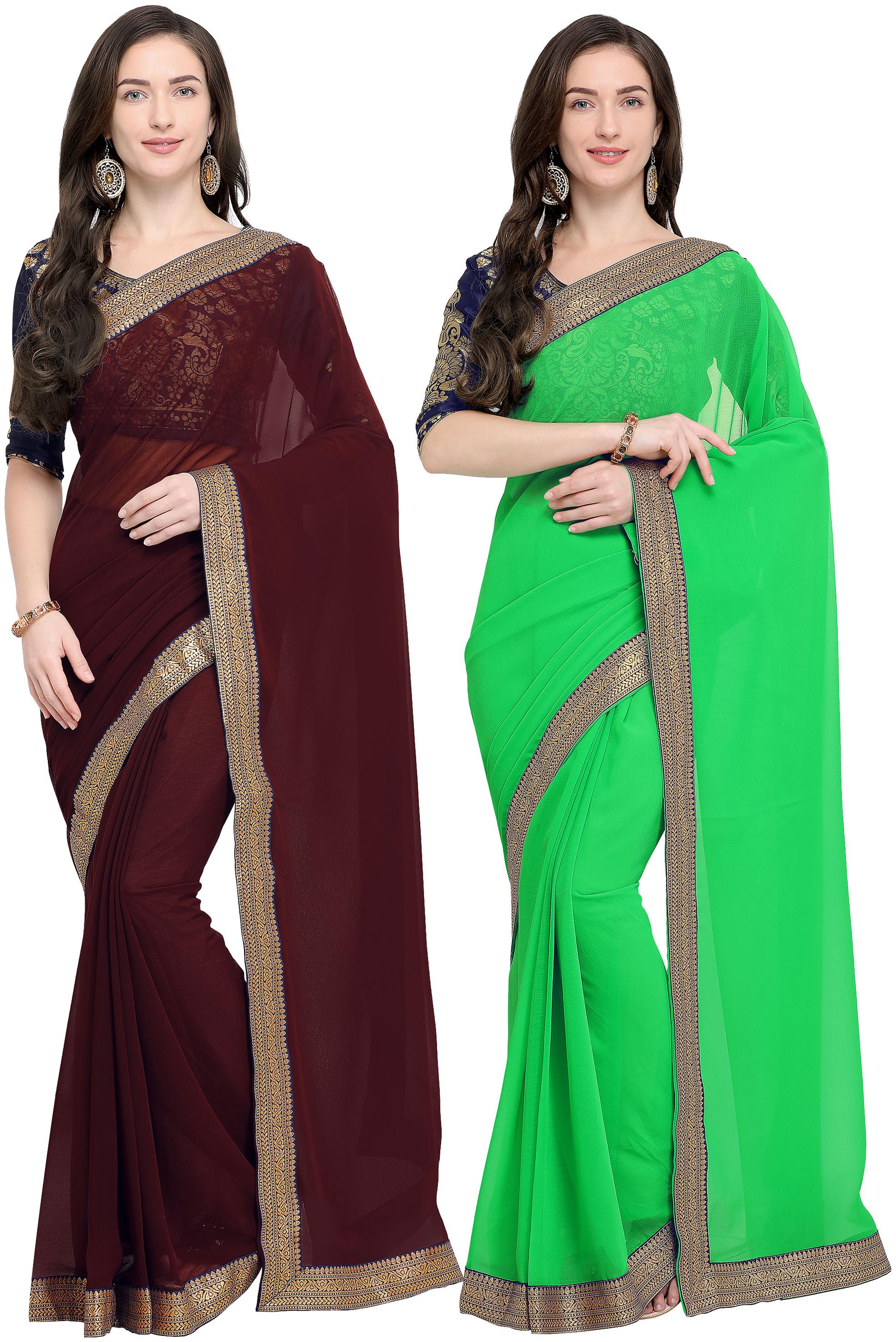 

Anand Sarees Women Chiffon sarees Green Brown