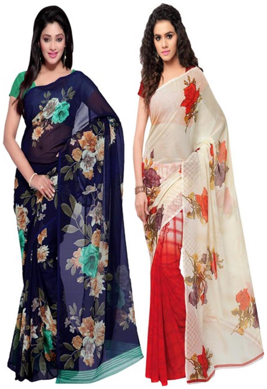 

Anand Sarees Printed Designer Faux Georgette Multicolor Saree With Blouse Piece (Combo Pack)