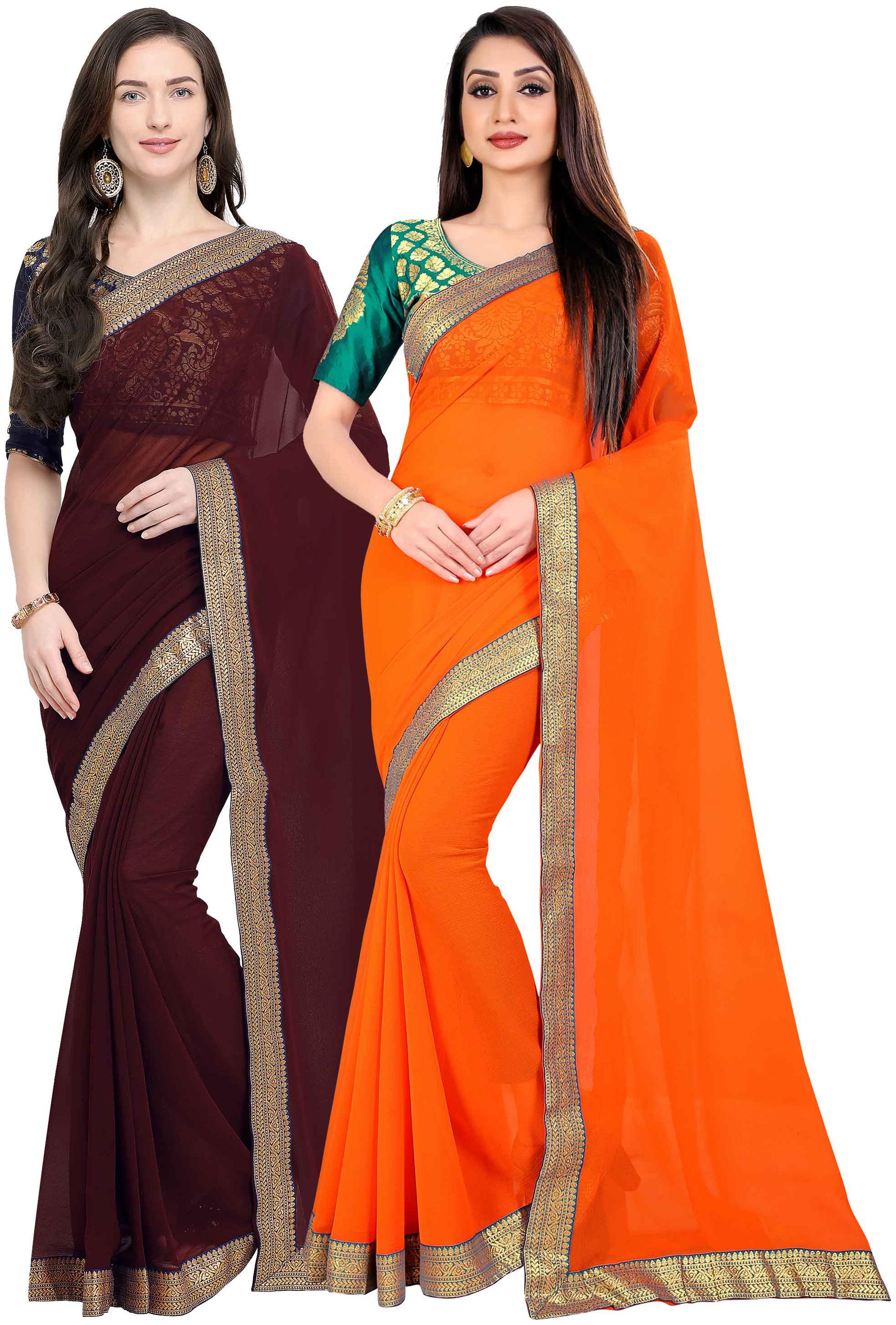 

Anand Sarees Women Chiffon sarees Brown Orange