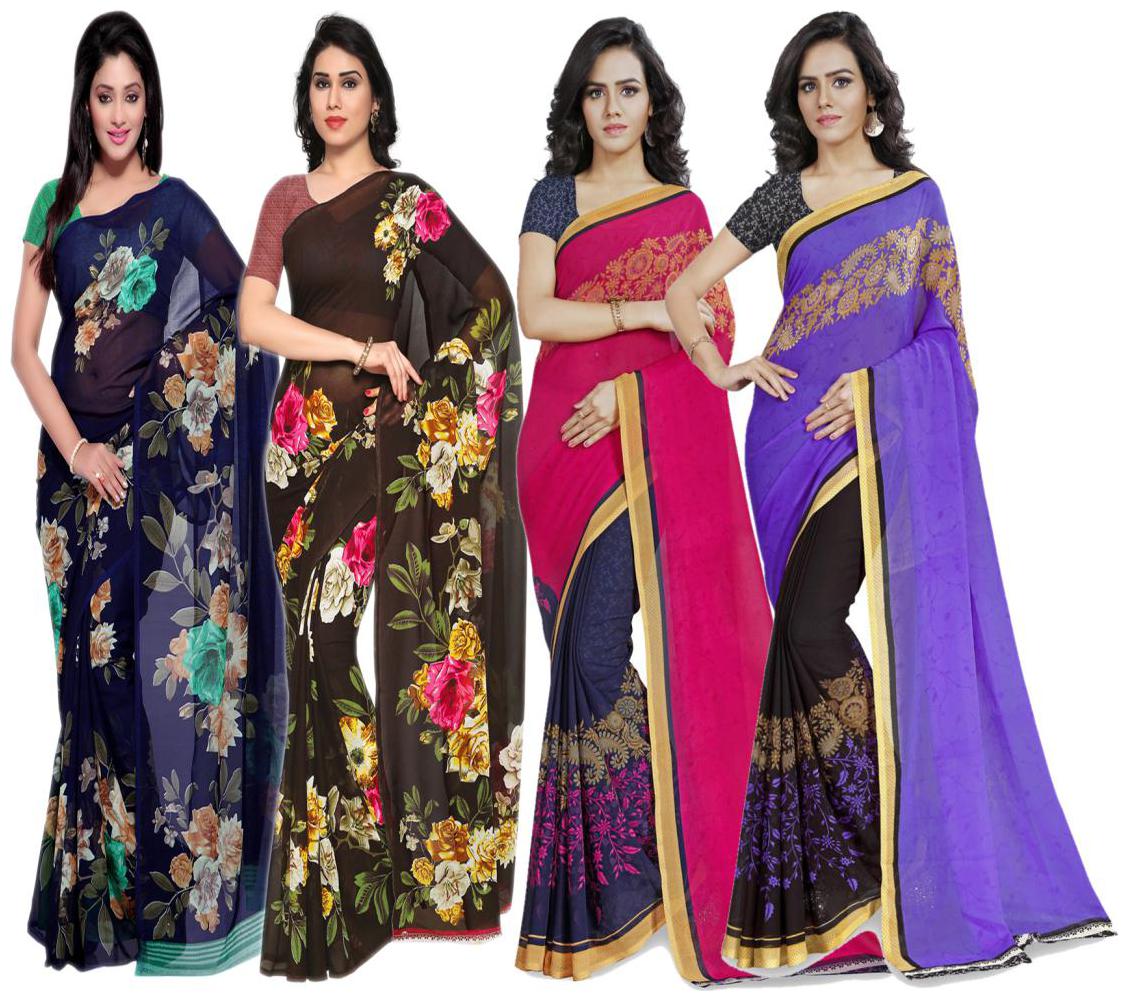 

Anand Sarees Women Faux Georgette Multi Color Printed Pack Of 4 Saree With Blouse Piece
