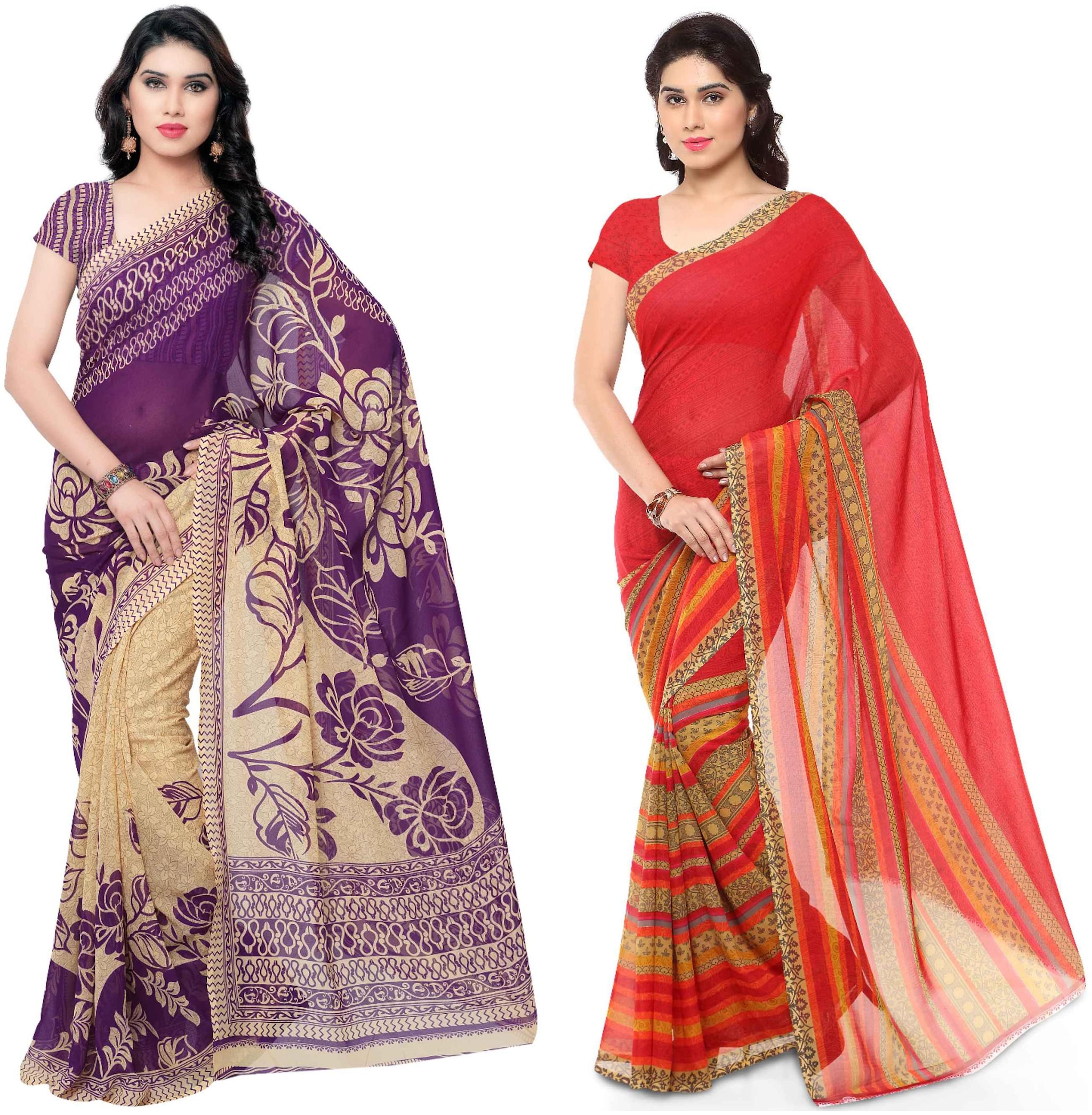 

Anand Sarees Printed Faux Georgette Pack Of 2 Sarees With Unstitched Blouse Piece