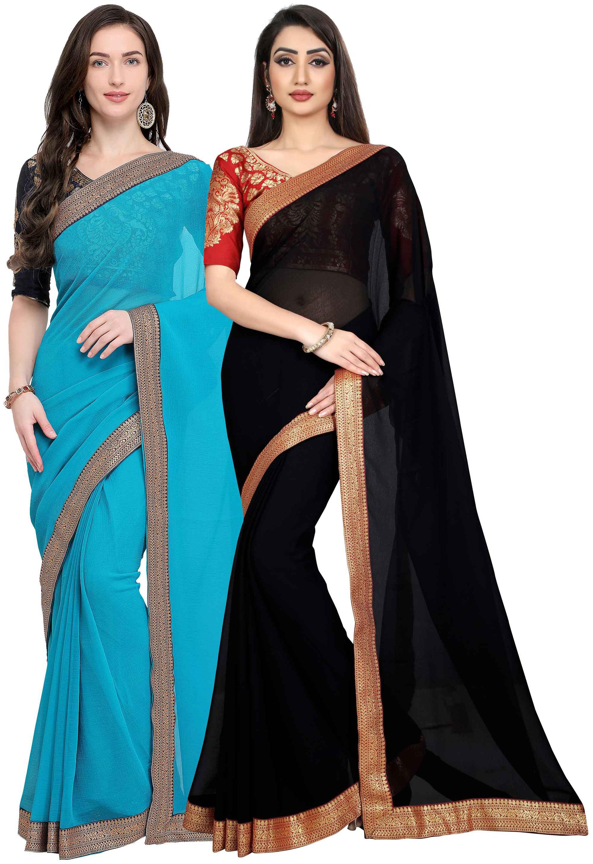 

Anand Sarees Women Chiffon sarees Blue Black