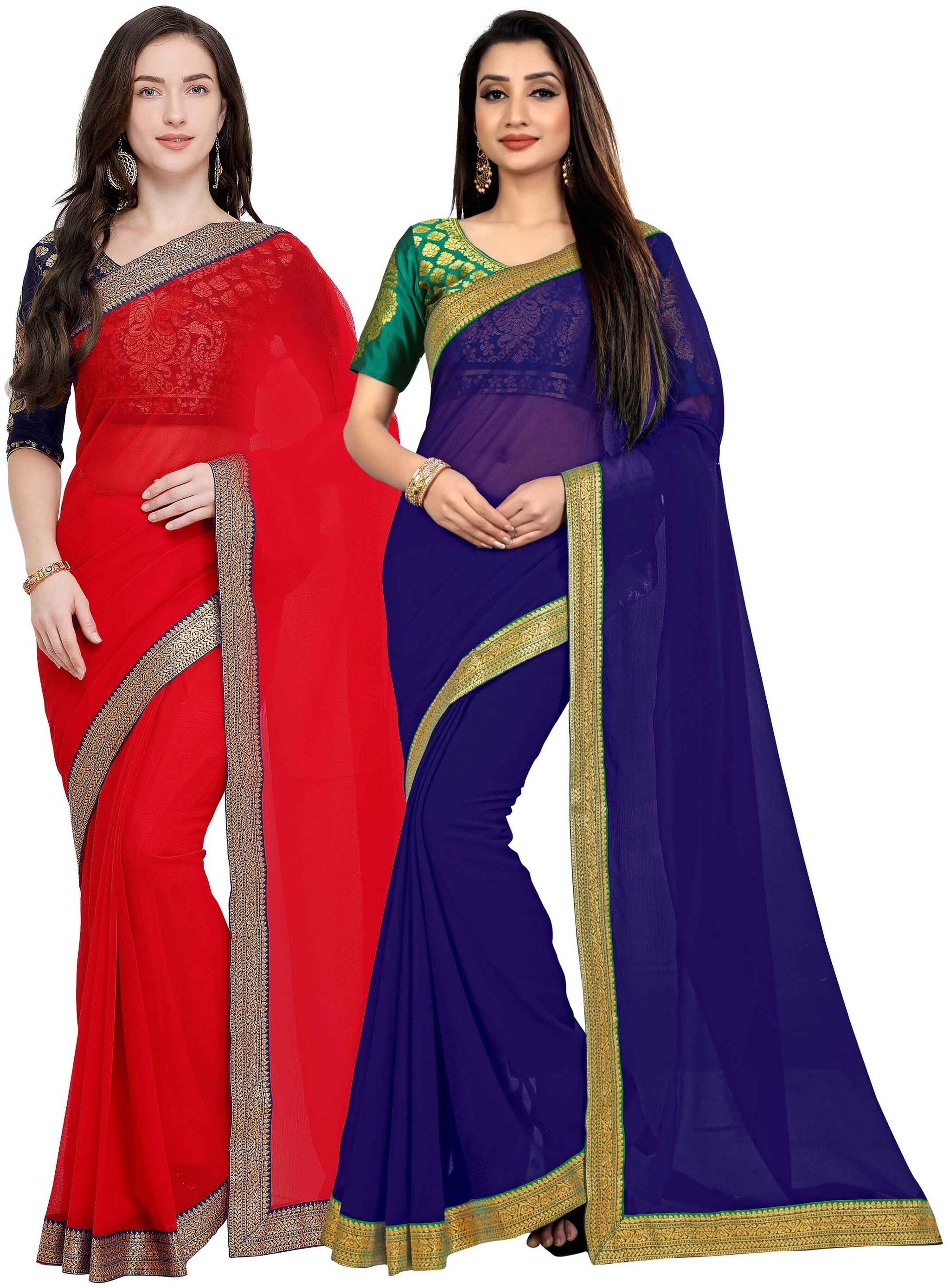 

Anand Sarees Women Chiffon sarees Red Blue