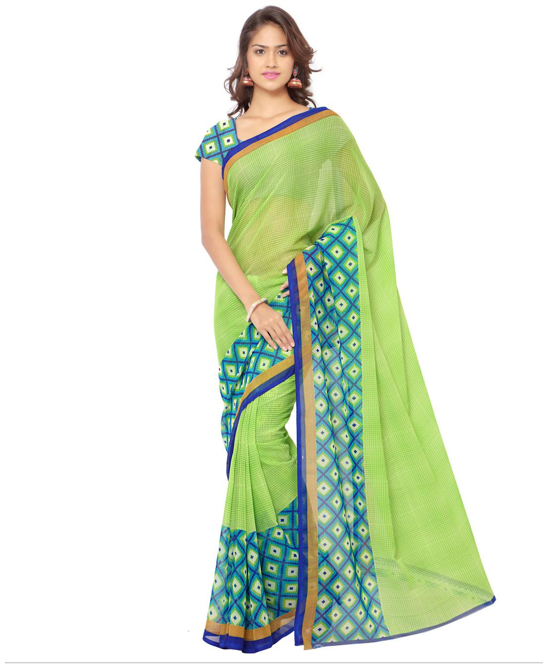 

Anand Sarees Printed Designer Faux Georgette Green Saree with blouse piece