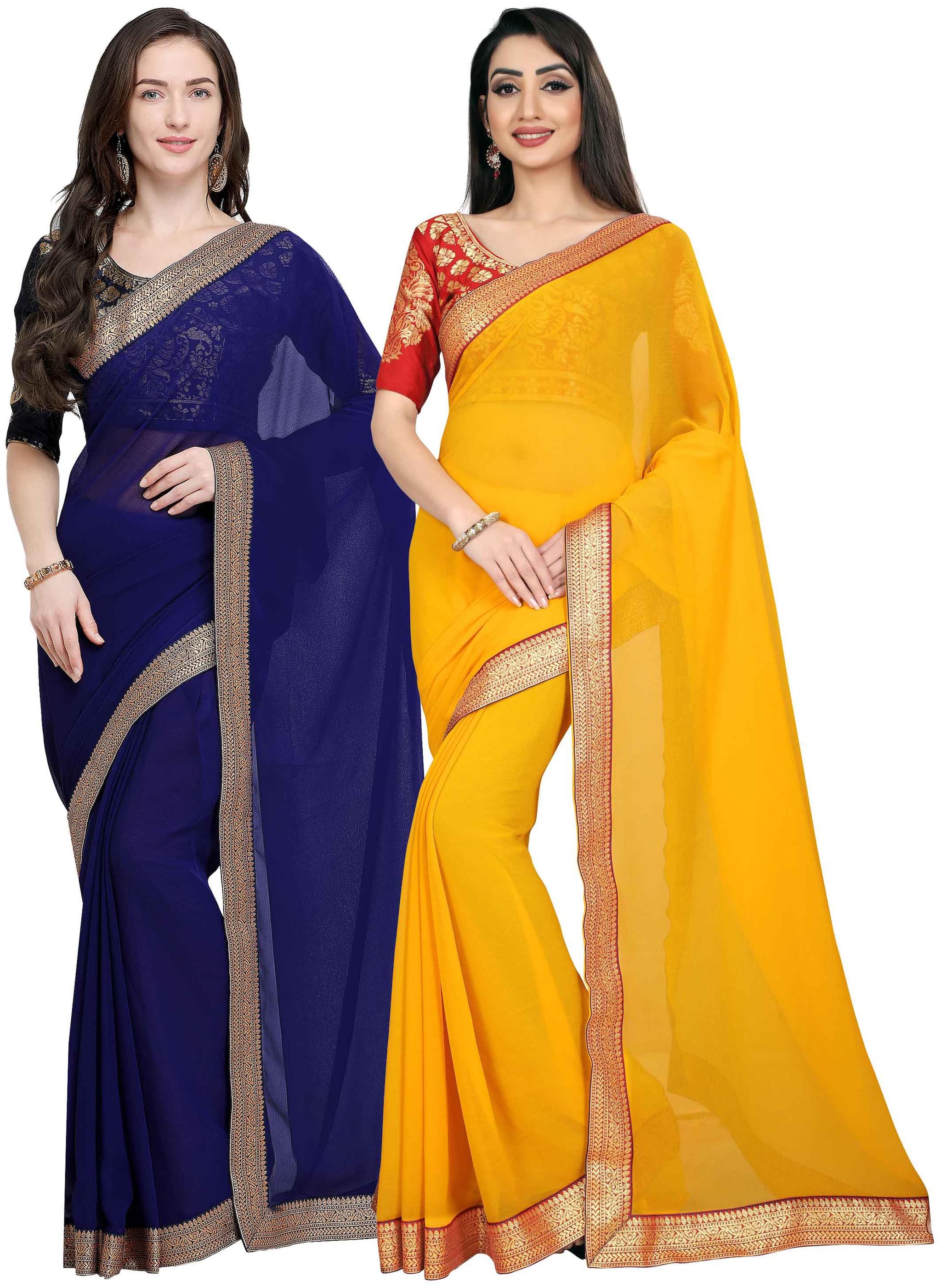 

Anand Sarees Women Chiffon sarees Blue Yellow